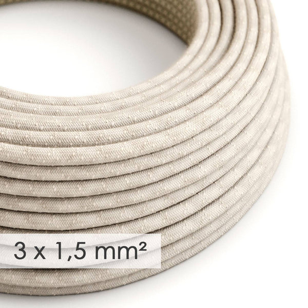 Textilní elektrický kabel 3x1,5 mm s průměrem 8,5 mm - přírodní len RN01