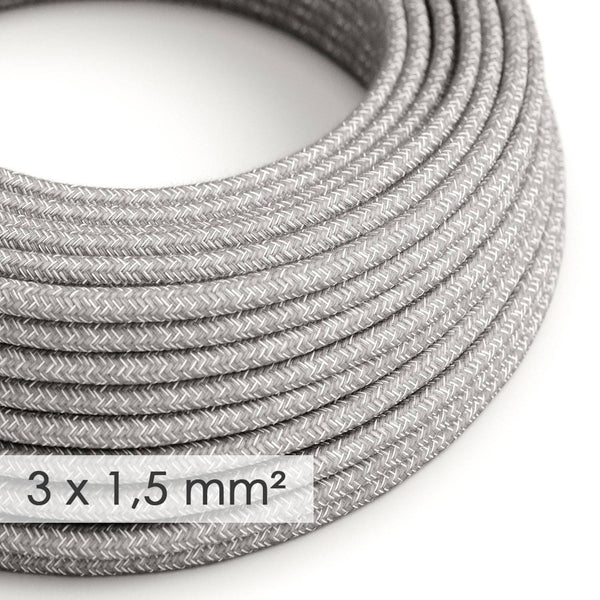 Textilní elektrický kabel 3x1,5 mm - přírodní šedý len, průměr 8,5 mm