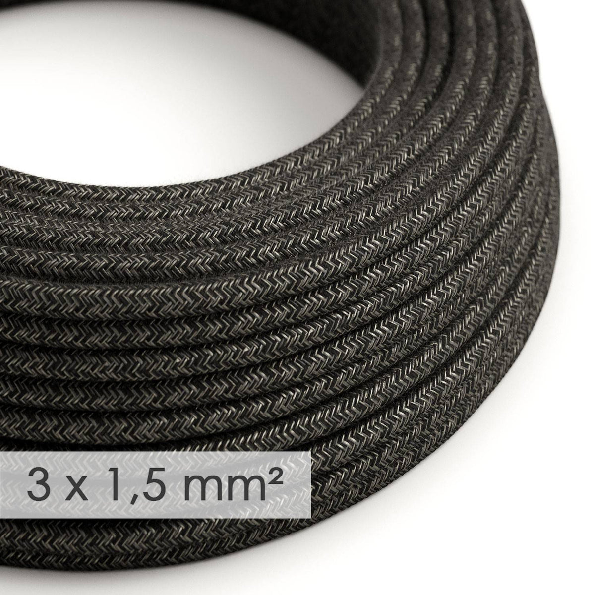 Textilní elektrický kabel 3x1,5 mm - přírodní len, antracitový, průměr 8,5 mm