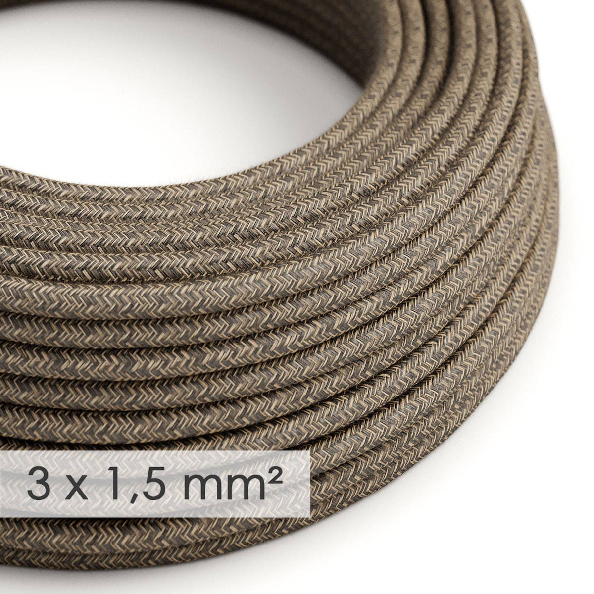 Textilní elektrický kabel 3x1,5 mm - přírodní hnědý len, průměr 8,5 mm