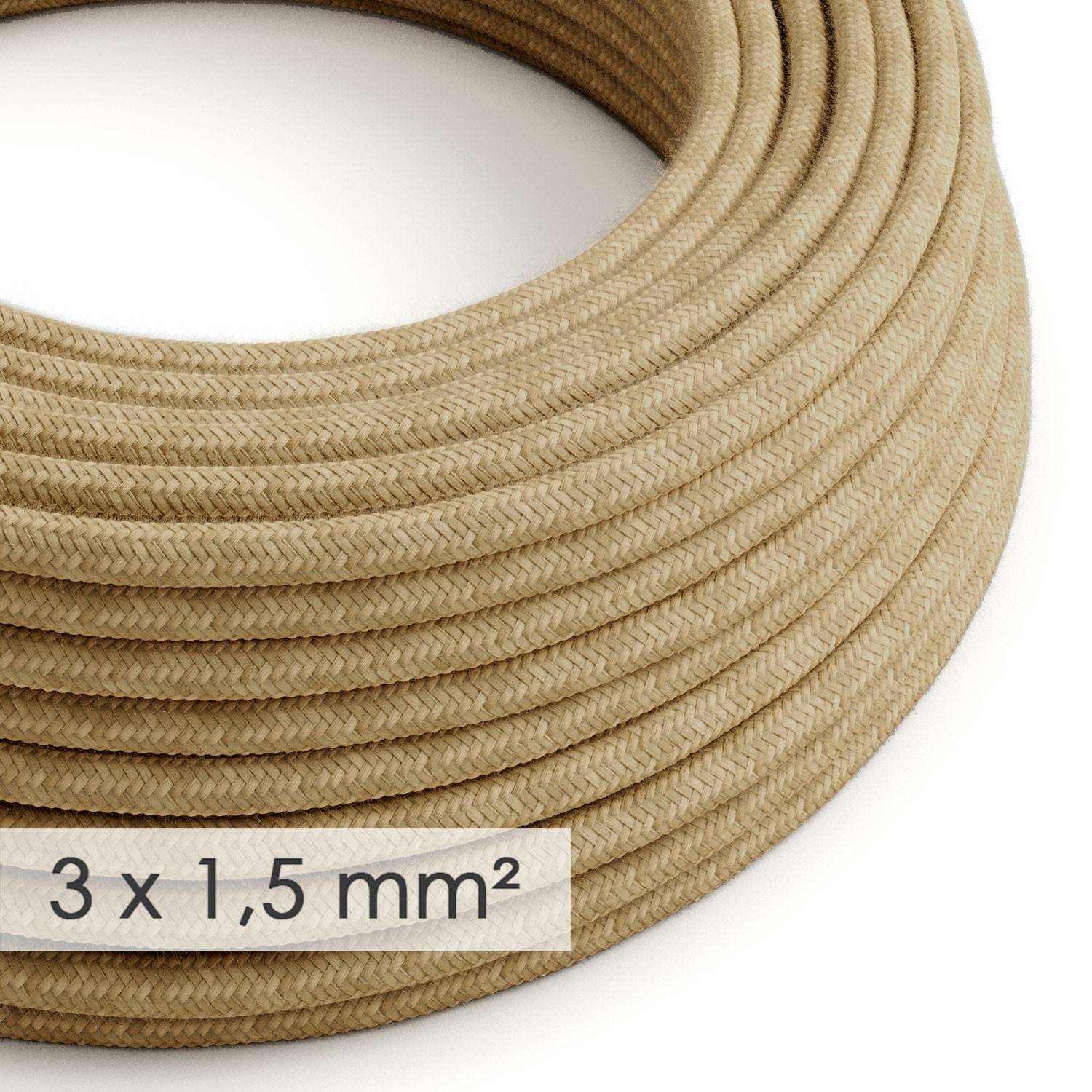 Textilní elektrický kabel 3x1,5 mm s jutovým potahem, průměr 8,5 mm
