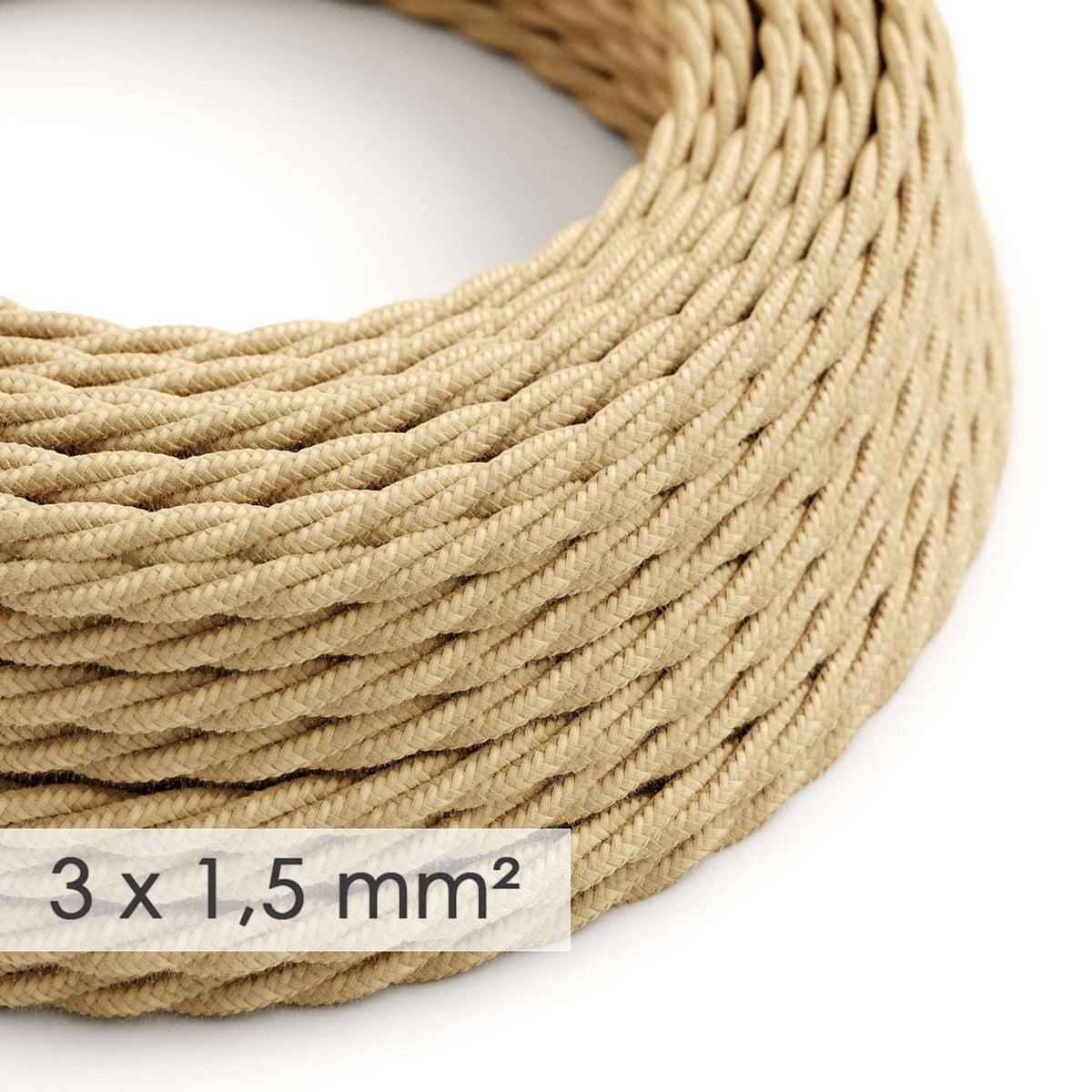 Textilní spirálový elektrický kabel 3x1,5 s jutovým potahem, průměr 9 mm