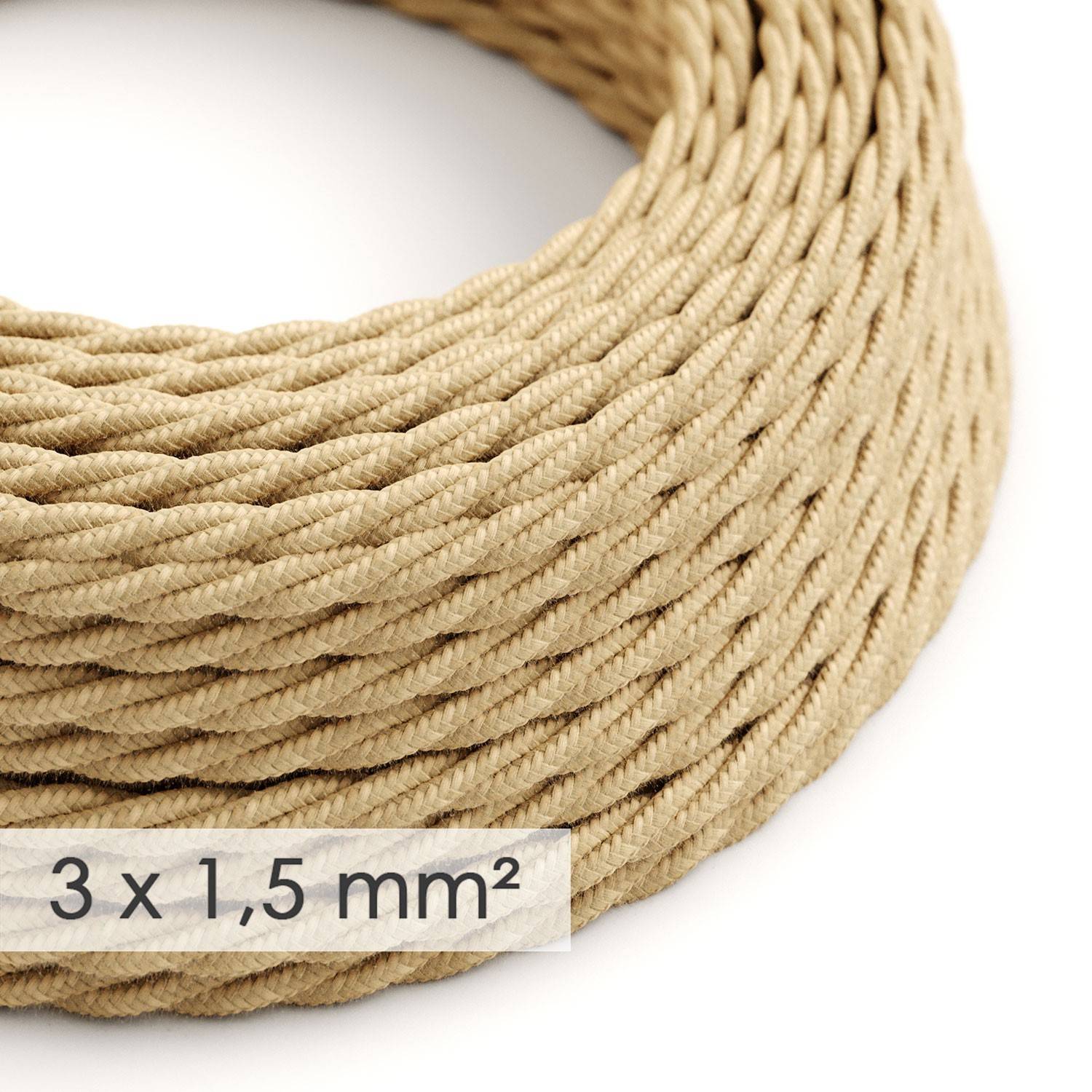 Textilní spirálový elektrický kabel 3x1,5 s jutovým potahem, průměr 9 mm