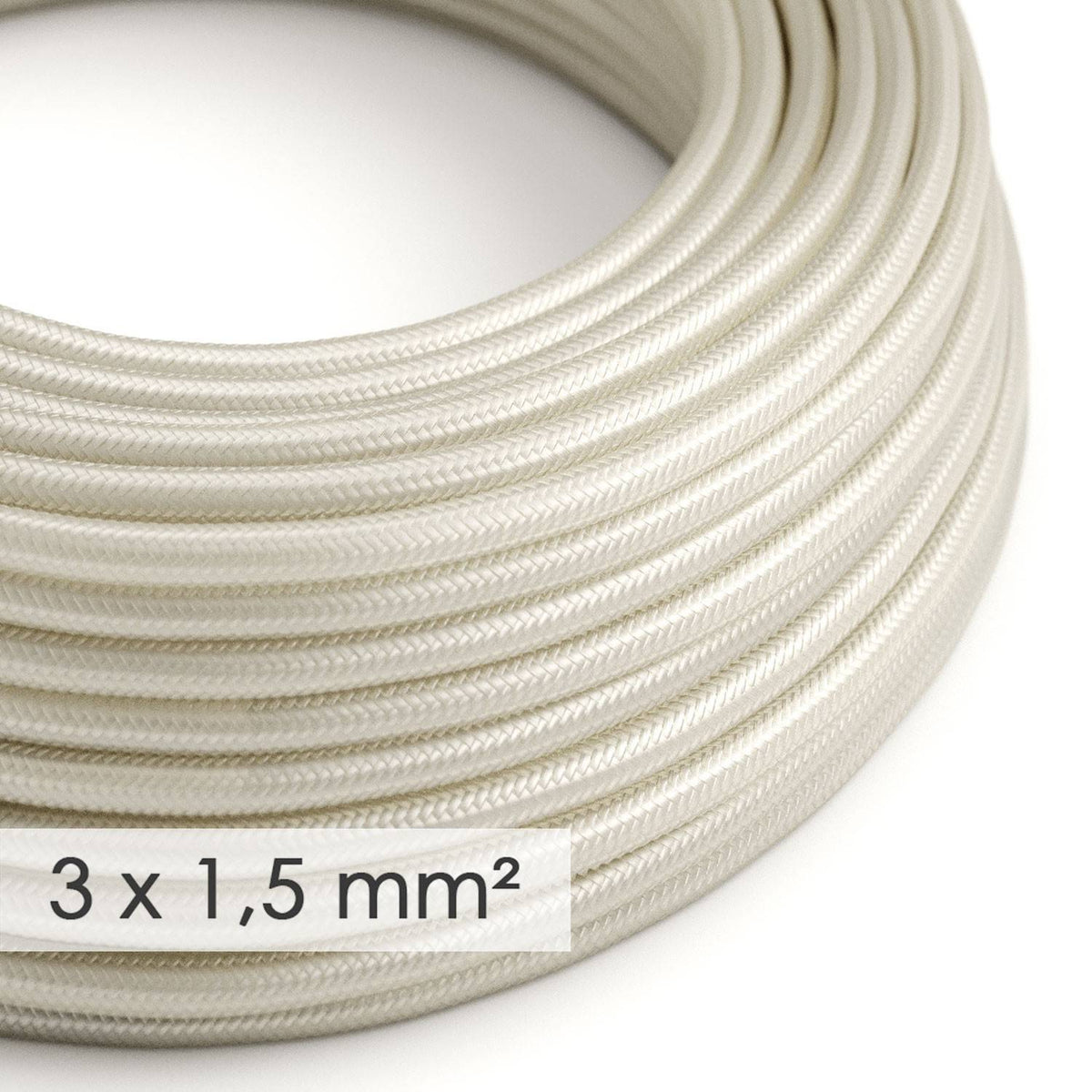 Textilní elektrický kabel 3x1,5 - slonovinový, průměr 8,5 mm