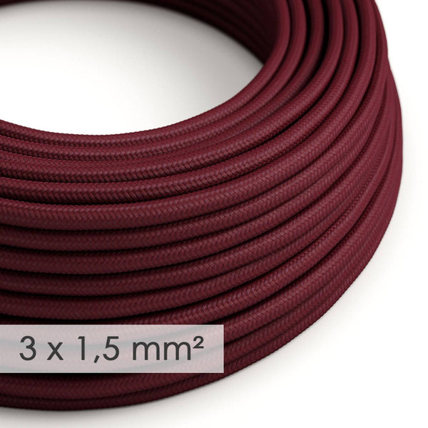 Textilní elektrický kabel 3x1,5 mm - bordový, průměr 8,5 mm