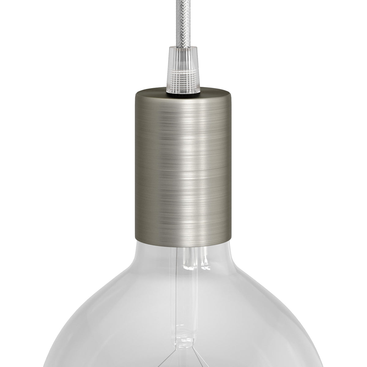 Válcová kovová objímka E27 s průměrem 42 mm a délkou 62 mm v sadě