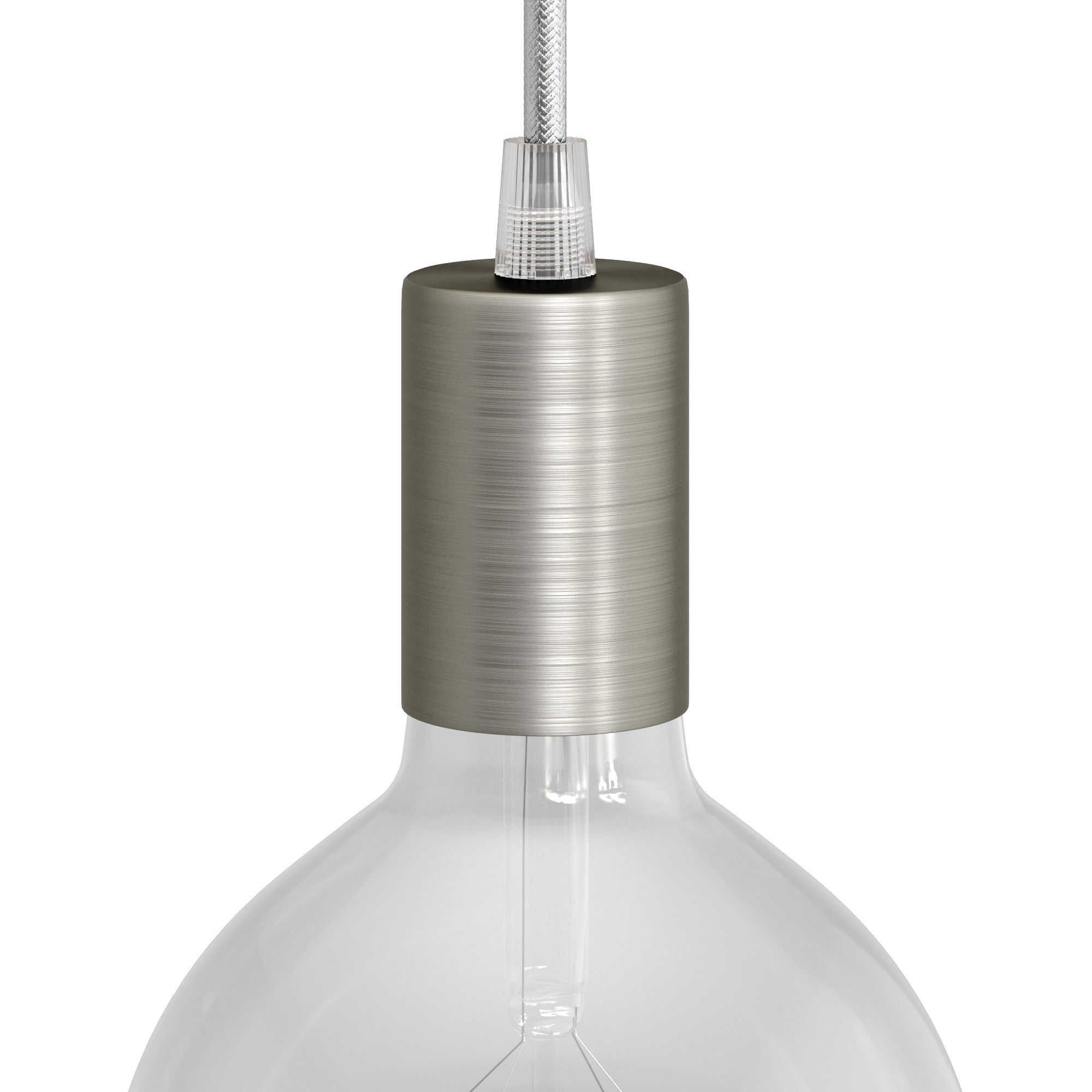 Válcová kovová objímka E27 s průměrem 42 mm a délkou 62 mm v sadě