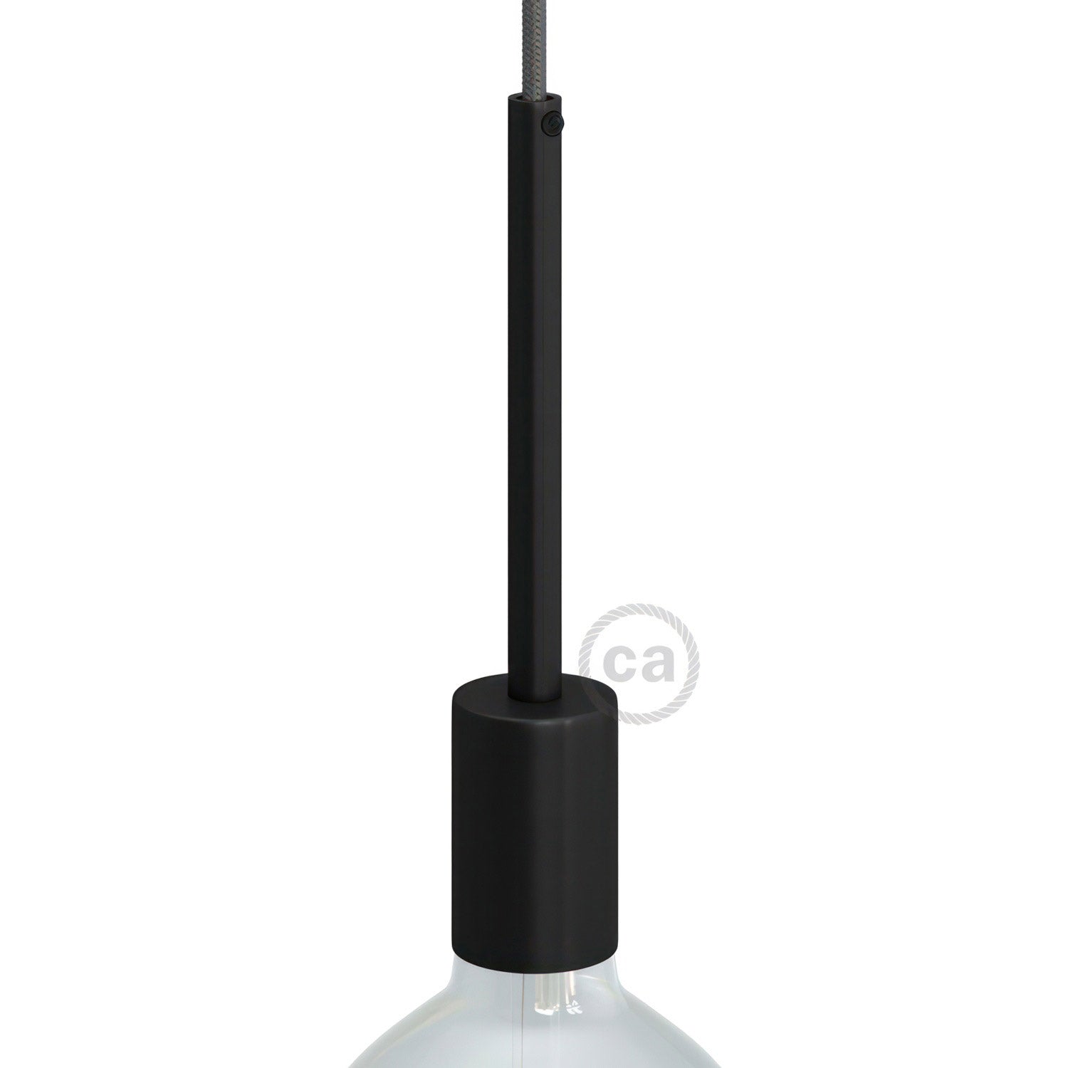 Válcová kovová objímka E27 s 15cm kabelovou průchodkou, průměr 42 mm