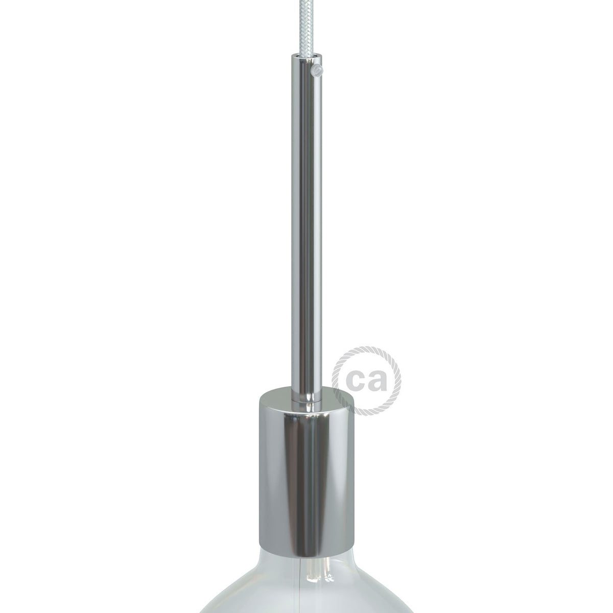 Válcová kovová objímka E27 s 15cm kabelovou průchodkou, průměr 42 mm