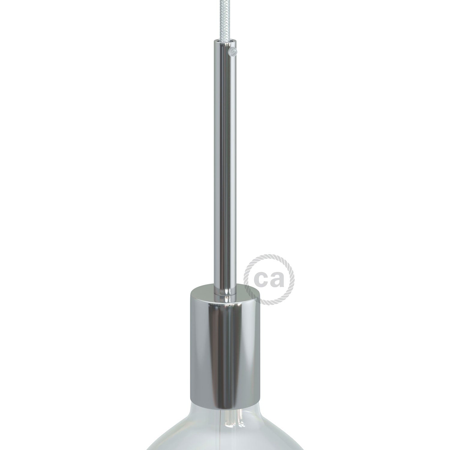 Válcová kovová objímka E27 s 15cm kabelovou průchodkou, průměr 42 mm