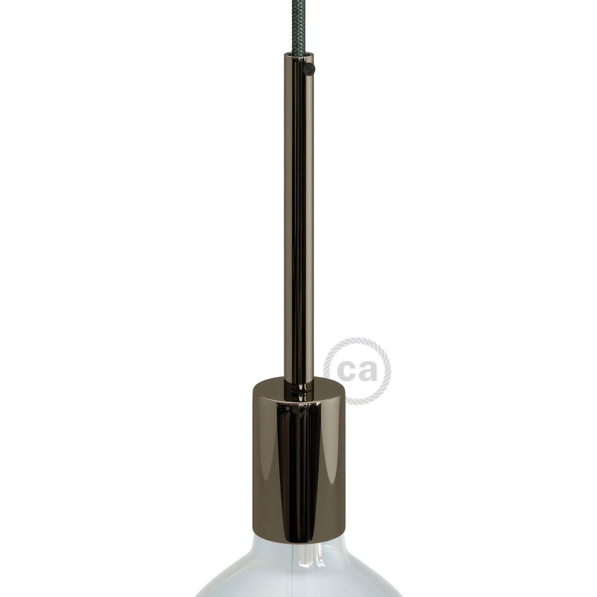 Válcová kovová objímka E27 s 15cm kabelovou průchodkou, průměr 42 mm