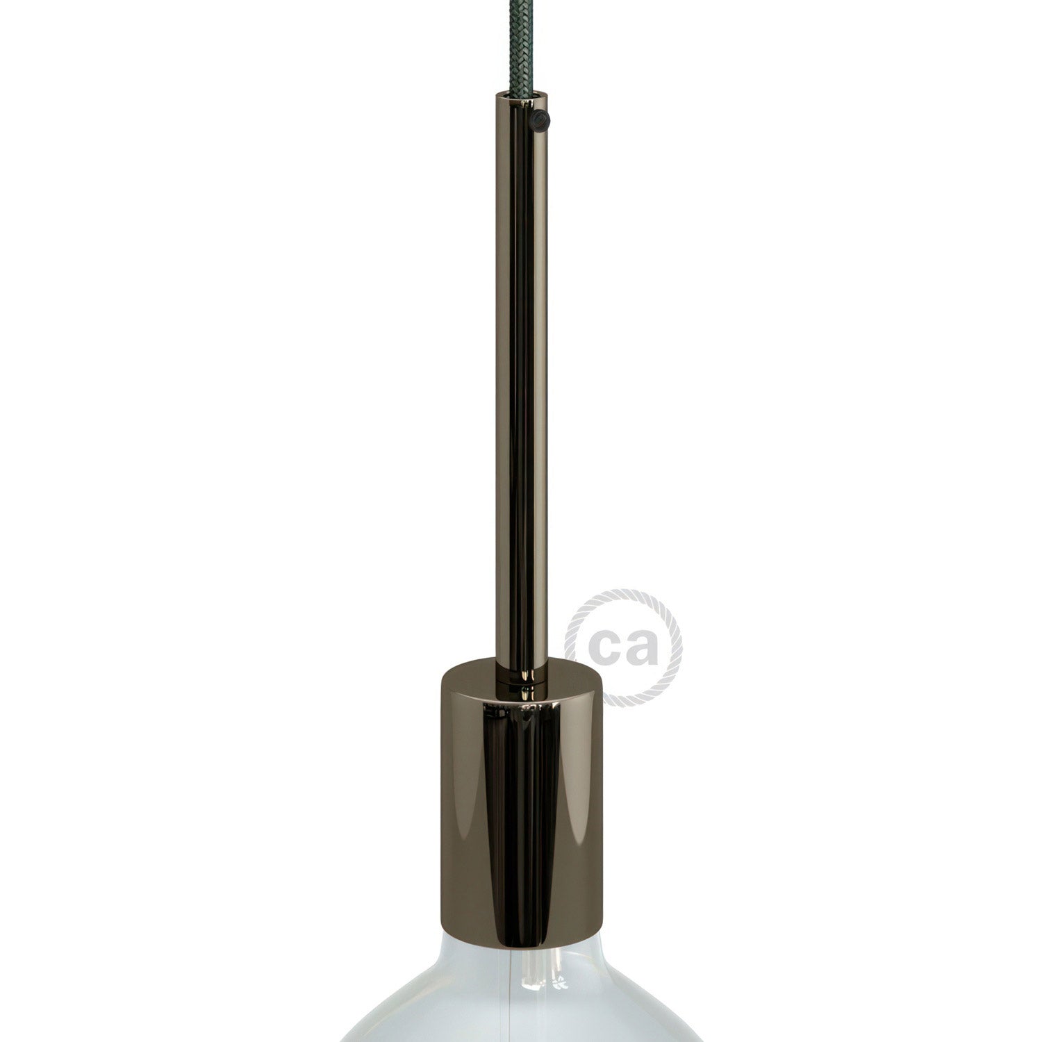 Válcová kovová objímka E27 s 15cm kabelovou průchodkou, průměr 42 mm