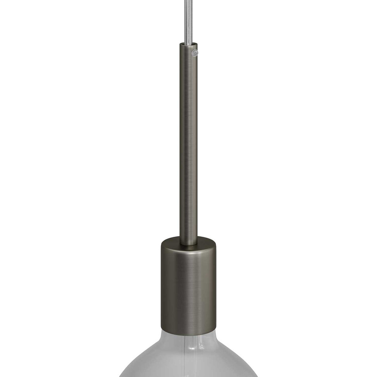 Válcová kovová objímka E27 s 15cm kabelovou průchodkou, průměr 42 mm