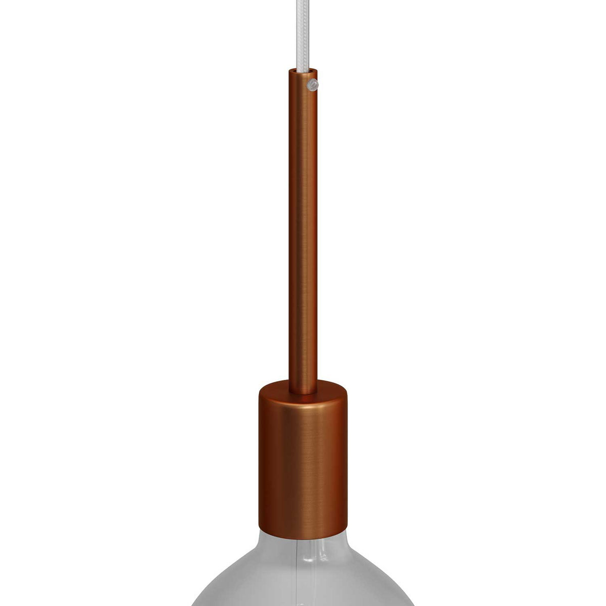 Válcová kovová objímka E27 s 15cm kabelovou průchodkou, průměr 42 mm