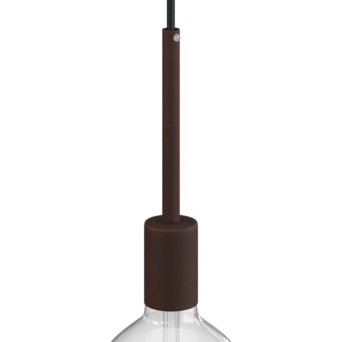 Válcová kovová objímka E27 s 15cm kabelovou průchodkou, průměr 42 mm