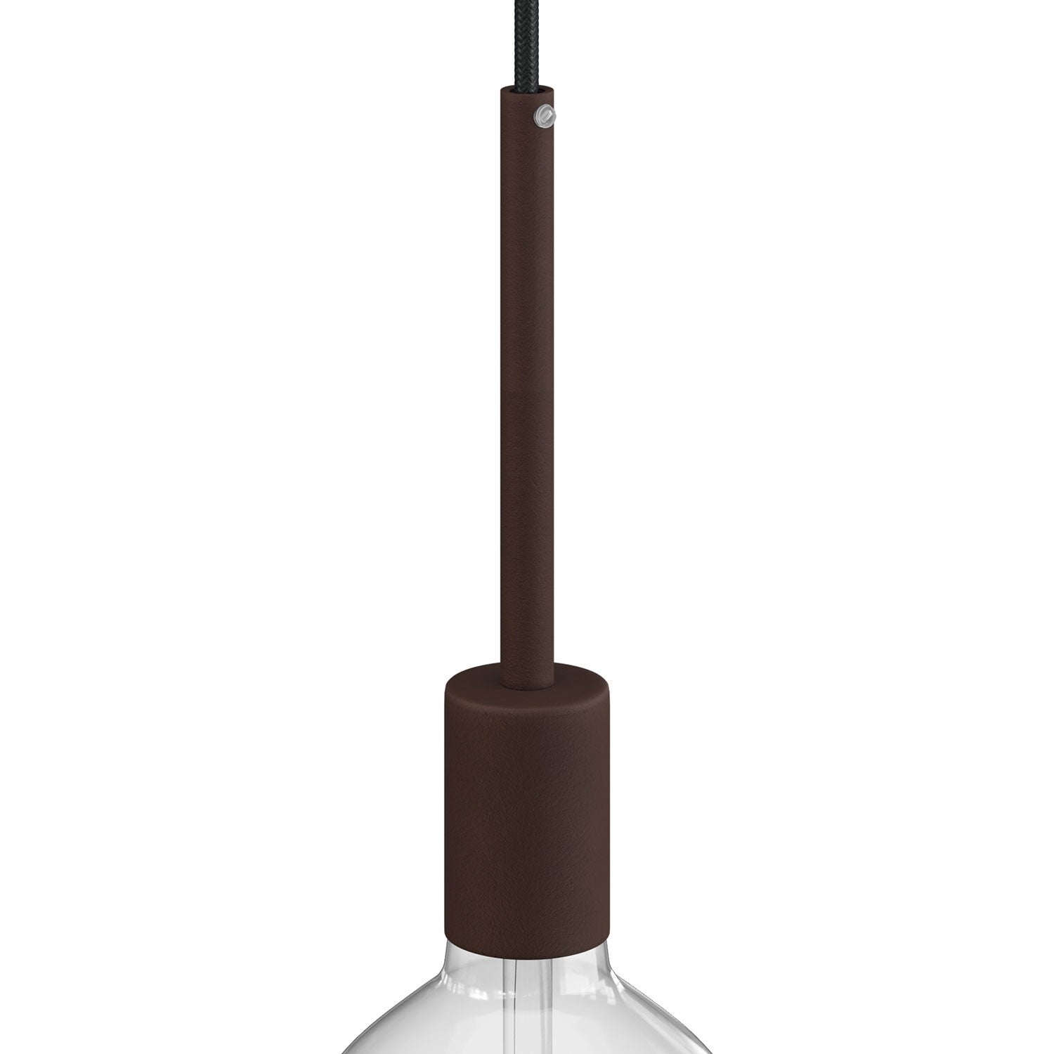 Válcová kovová objímka E27 s 15cm kabelovou průchodkou, průměr 42 mm