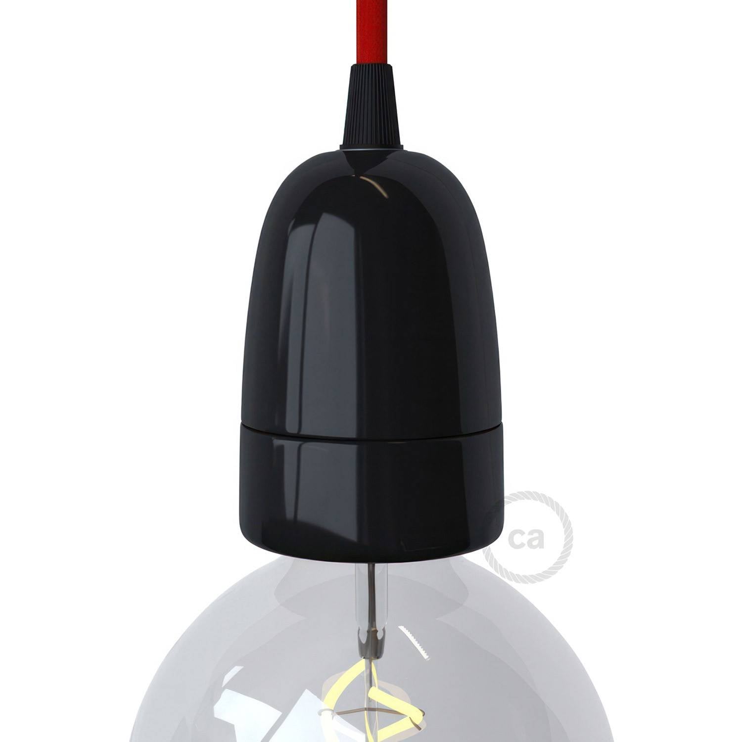 Porcelánová objímka E40 s kabelovou průchodkou, 80 mm