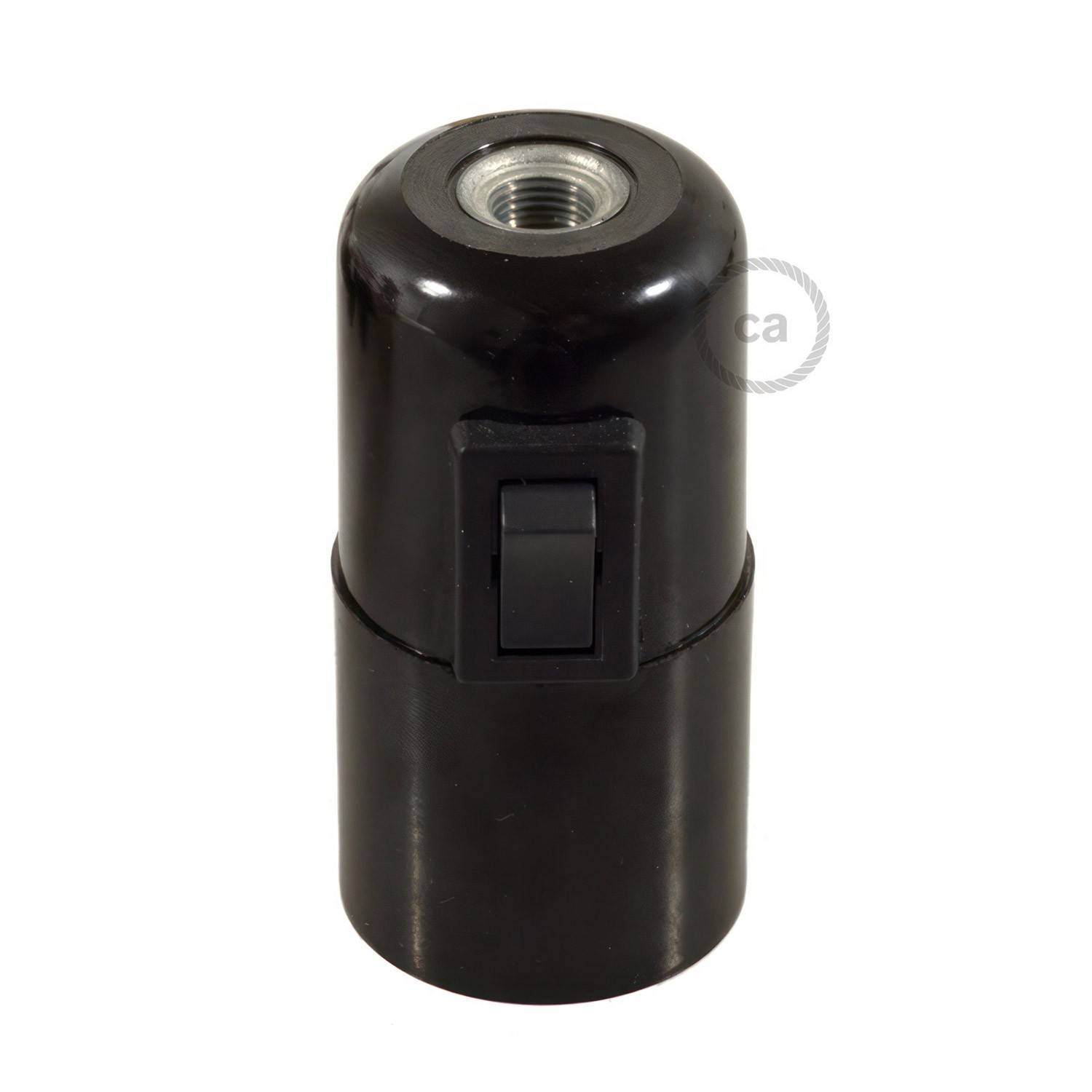 Bakelitová objímka E27 s vypínačem, průměr 40 mm, jmenovité napětí 250 V