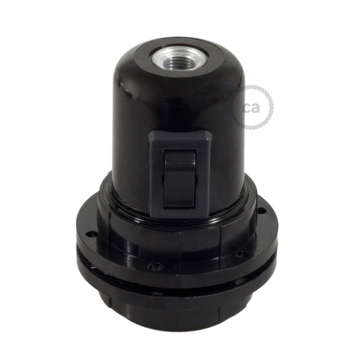 Bakelitová objímka E27 s vypínačem, průměr 40 mm, jmenovité napětí 250V