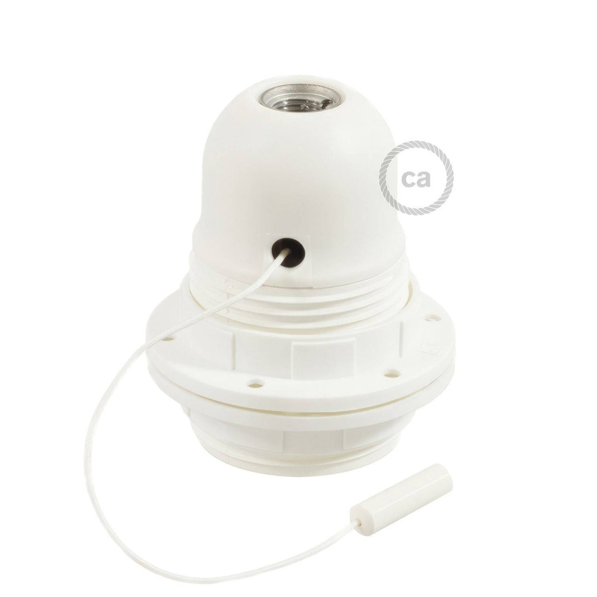 Objímka E27 z termoplastu s kroužky a tahacím vypínačem, průměr 40 mm