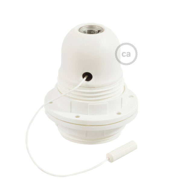 Objímka E27 z termoplastu s kroužky a tahacím vypínačem, průměr 40 mm