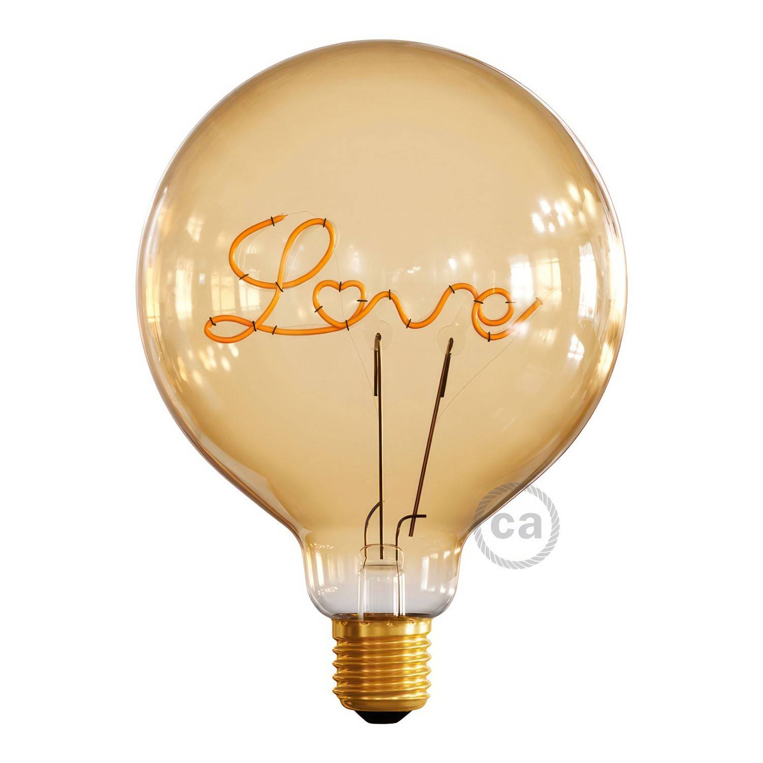 Zlatá LED žárovka G125 s vláknem “Love” - 5W E27, 2000K, stmívatelná