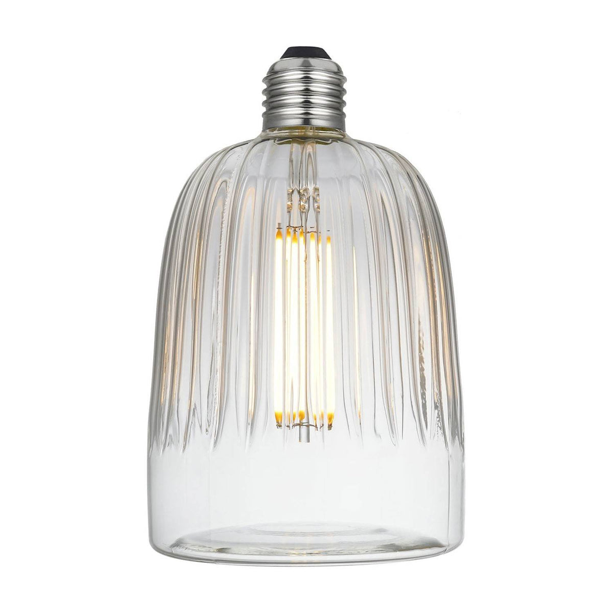 Průhledná LED žárovka Tiche 6W E27 2700K, průměr 103 mm, stmívatelná