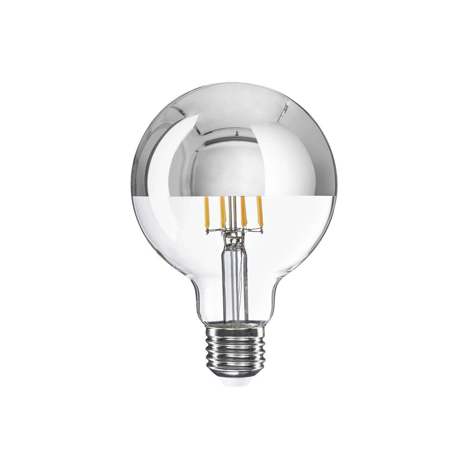 LED žárovka Globe G95 7W 650Lm E27 2700K Stmívatelná se stříbrným vrchlíkem