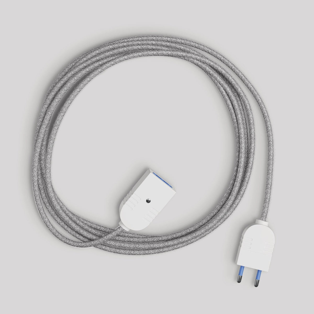 Šedý lněný prodlužovací kabel 2P 10A s dvojitě izolovaným opletem