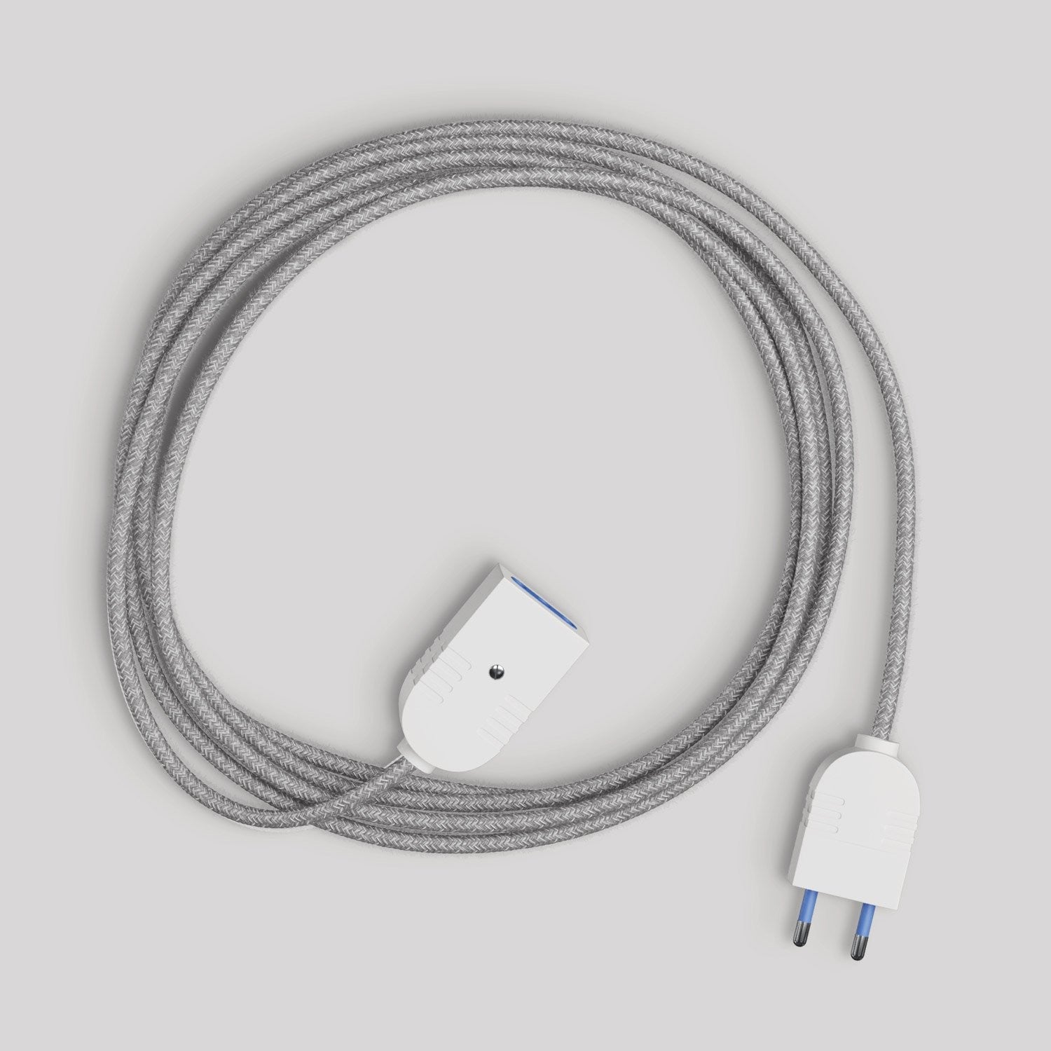 Šedý lněný prodlužovací kabel 2P 10A s dvojitě izolovaným opletem