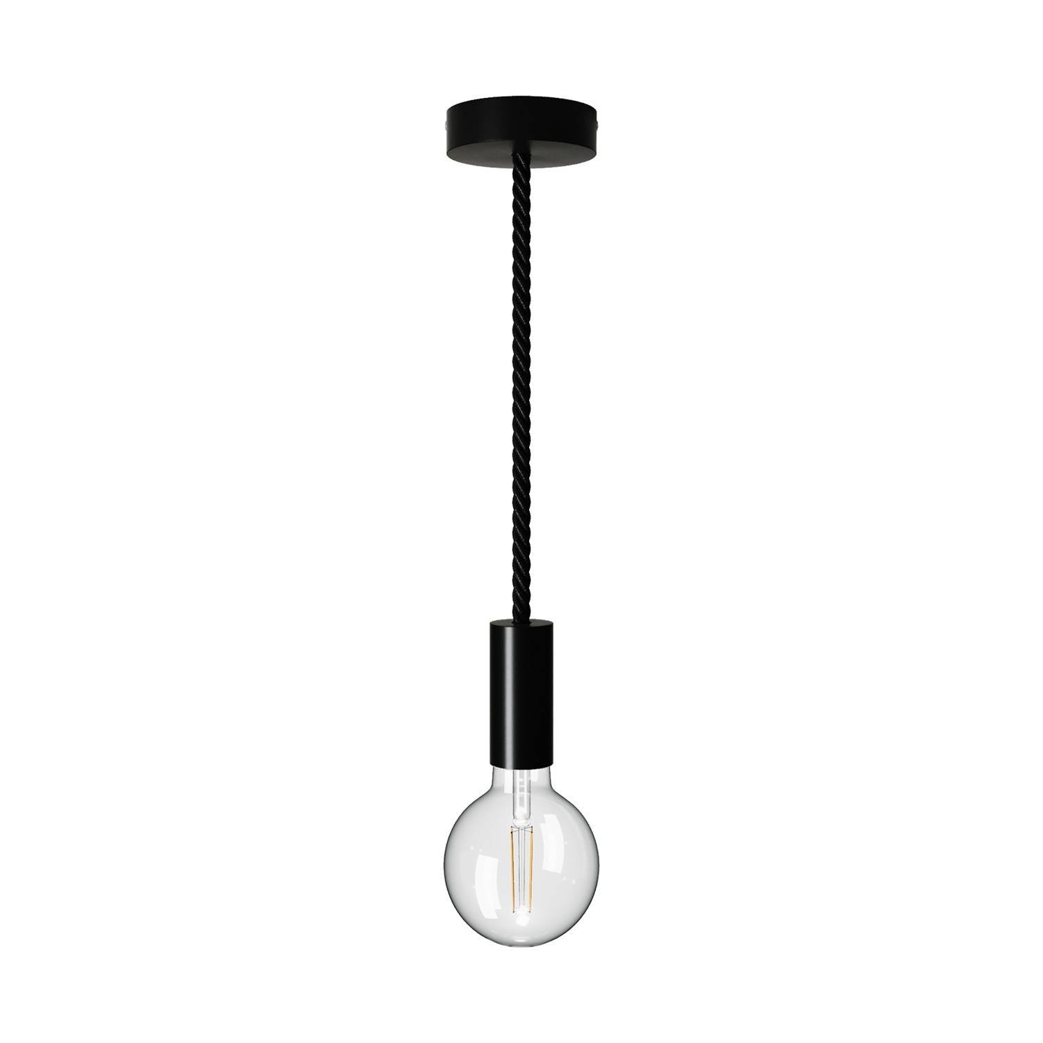 Závěsná lampa s XL 16mm námořnickým kabelem a lakovanými dřevěnými detaily, stmívatelná E27, 7W, 806 Lm