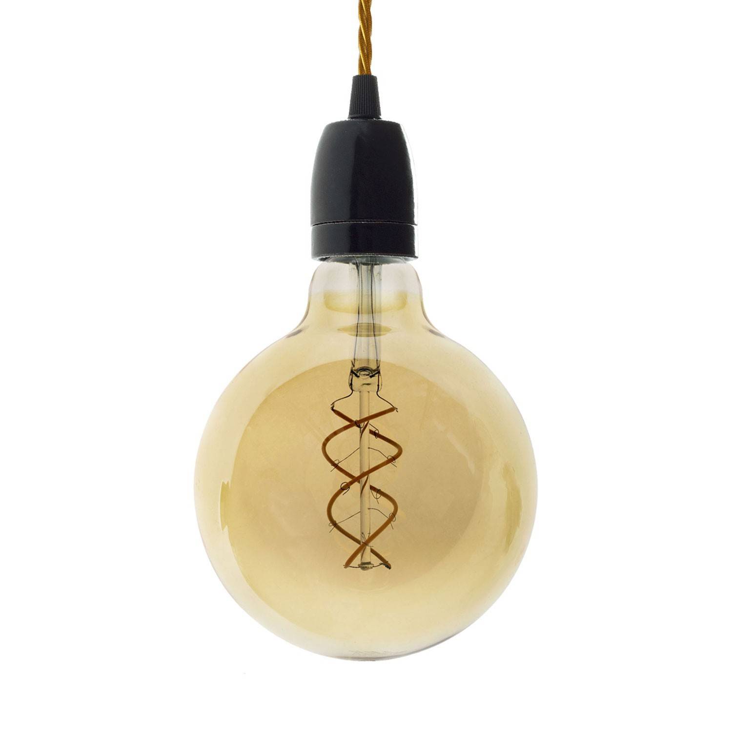 Závěsná lampa s porcelánovými detaily a 120 cm spirálovým textilním kabelem, stmívatelná E27, 4W
