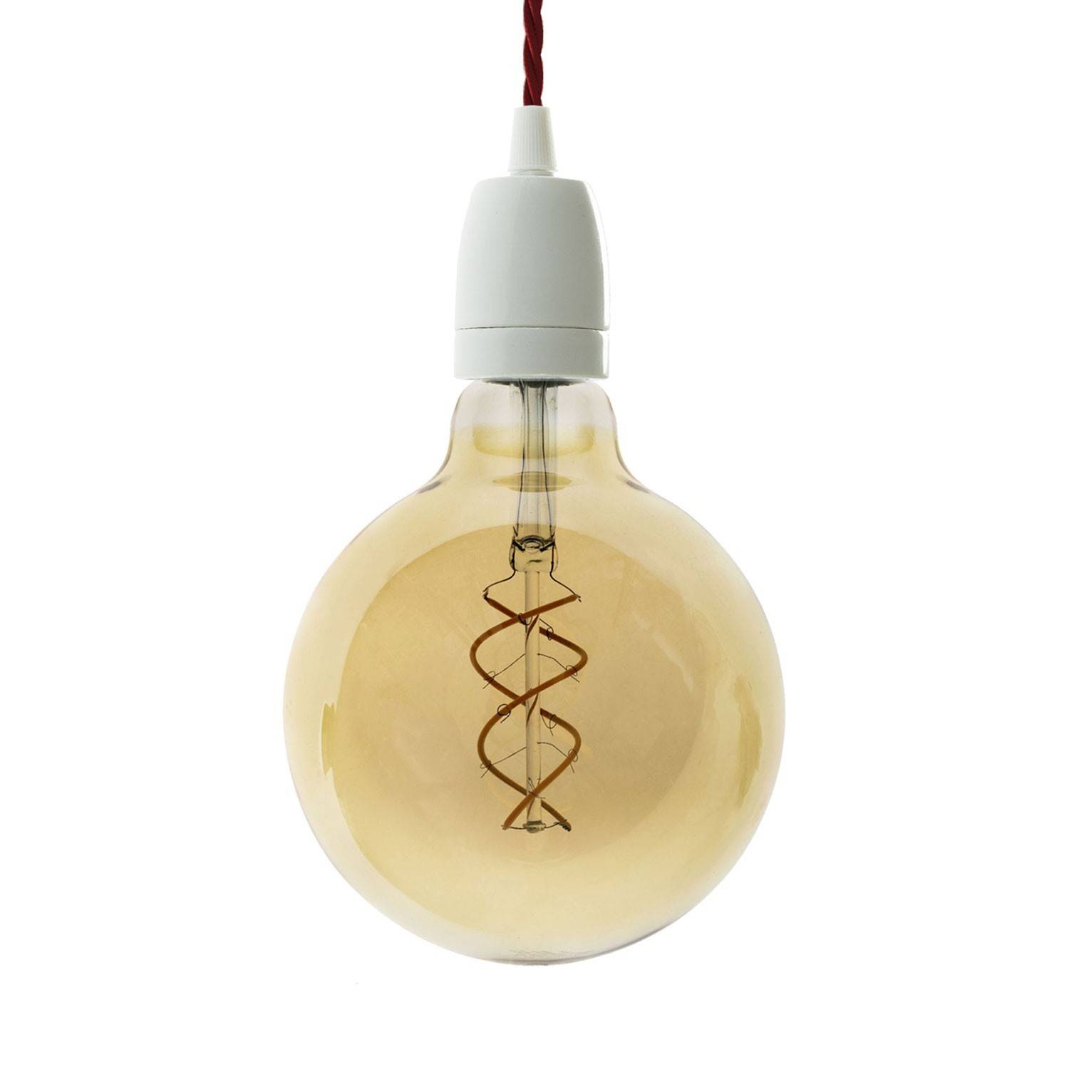 Závěsná lampa s porcelánovými detaily a 120 cm spirálovým textilním kabelem, stmívatelná E27, 4W