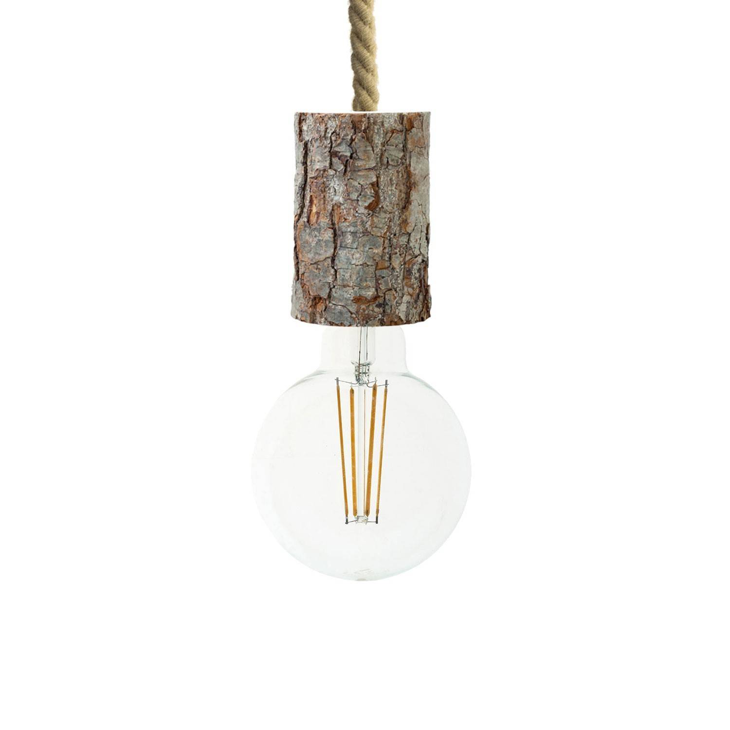 Závěsná lampa s XL námořnickým kabelem a dřevěnou objímkou E27, 7W, stmívatelná