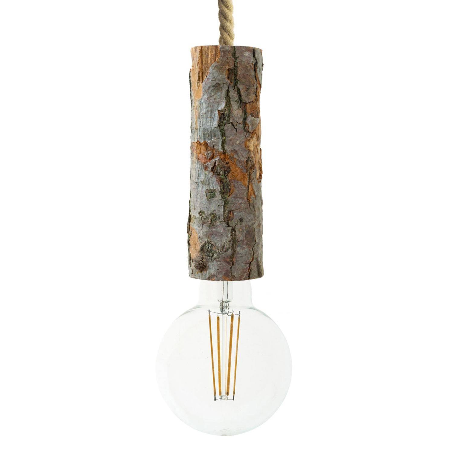 Závěsná lampa s XL námořnickým kabelem, dřevěnou objímkou E27 a výkonem 7W