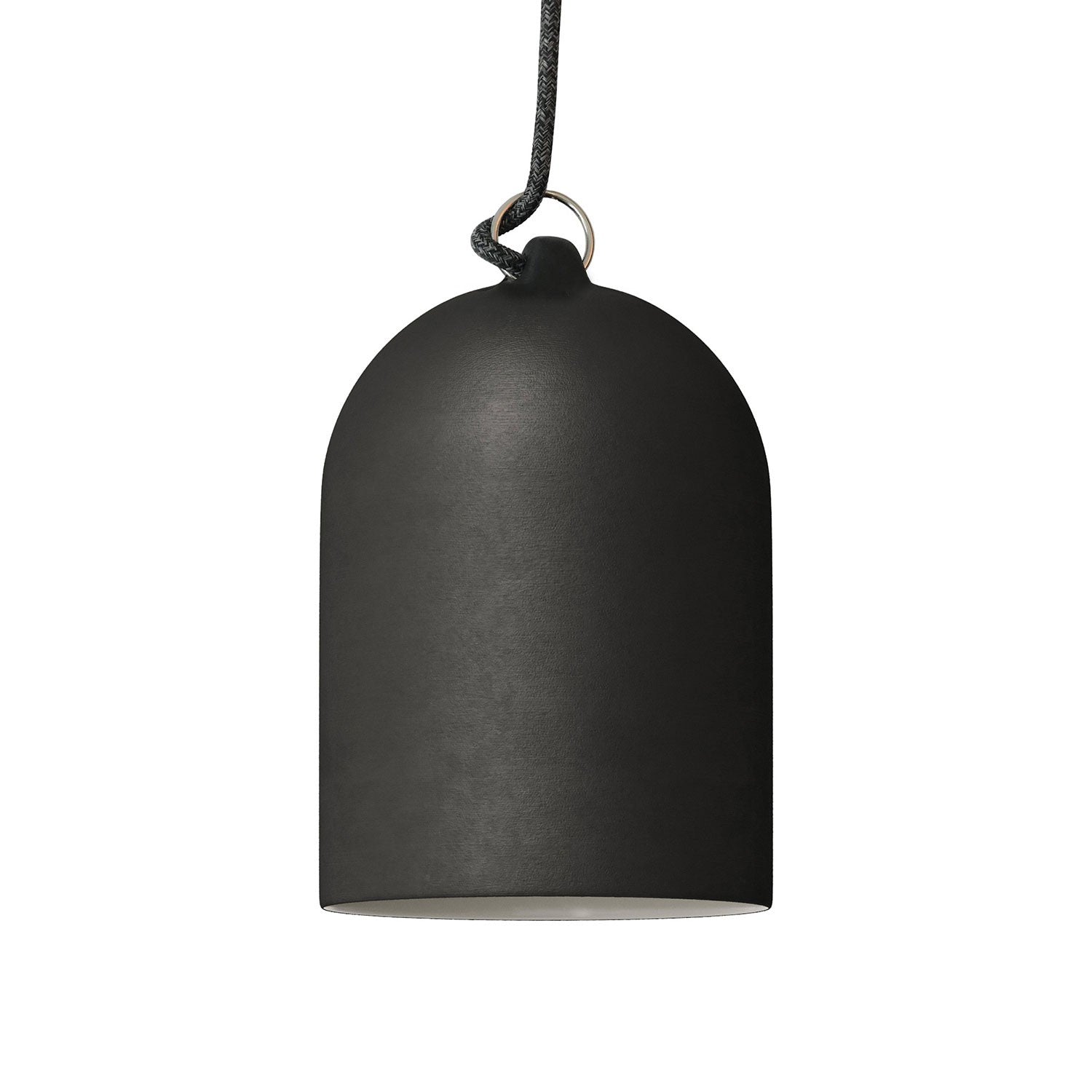 Závěsná lampa Mini Zvon XS s keramickým stínidlem a 120 cm textilním kabelem