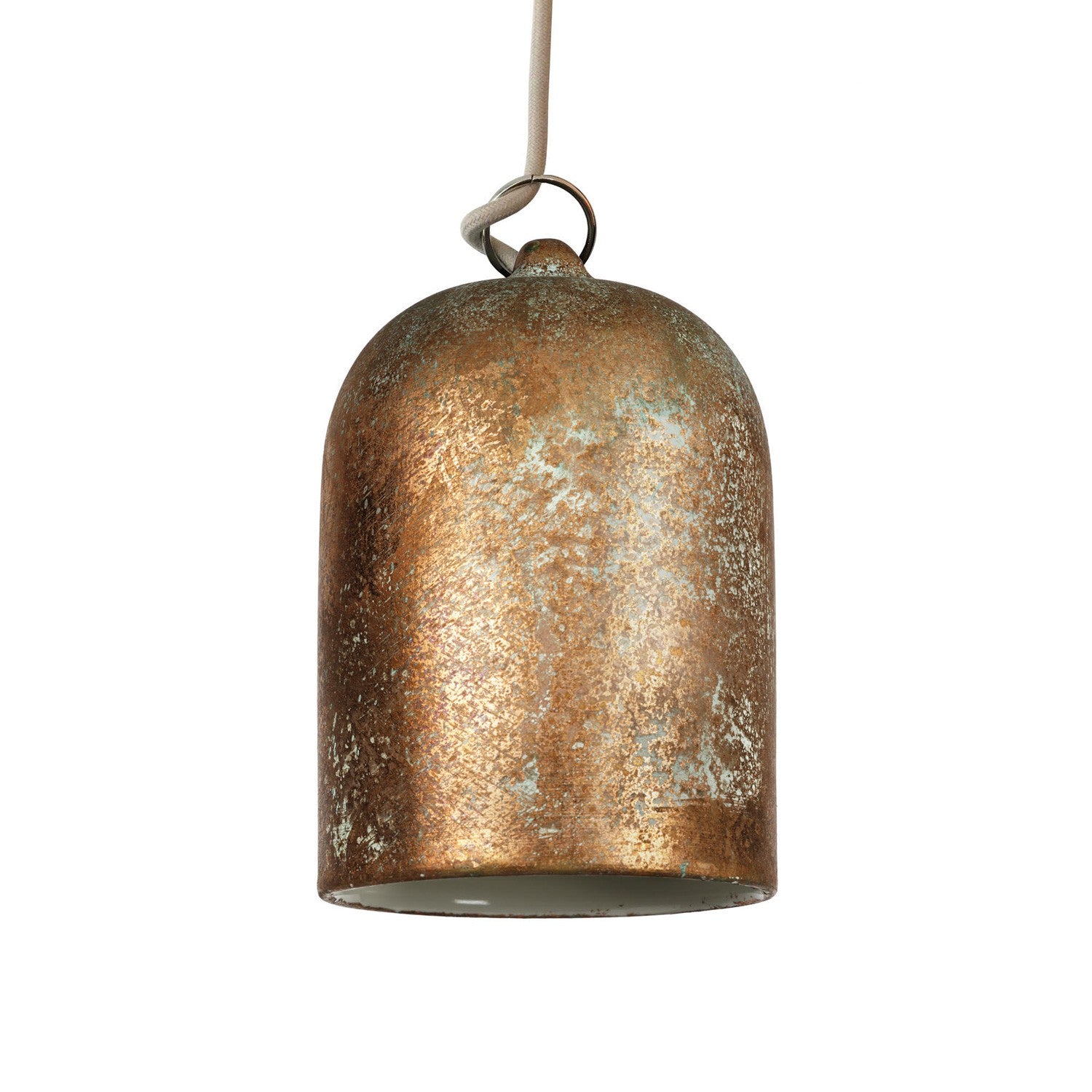Závěsná lampa Mini Zvon XS s keramickým stínidlem a 120 cm textilním kabelem
