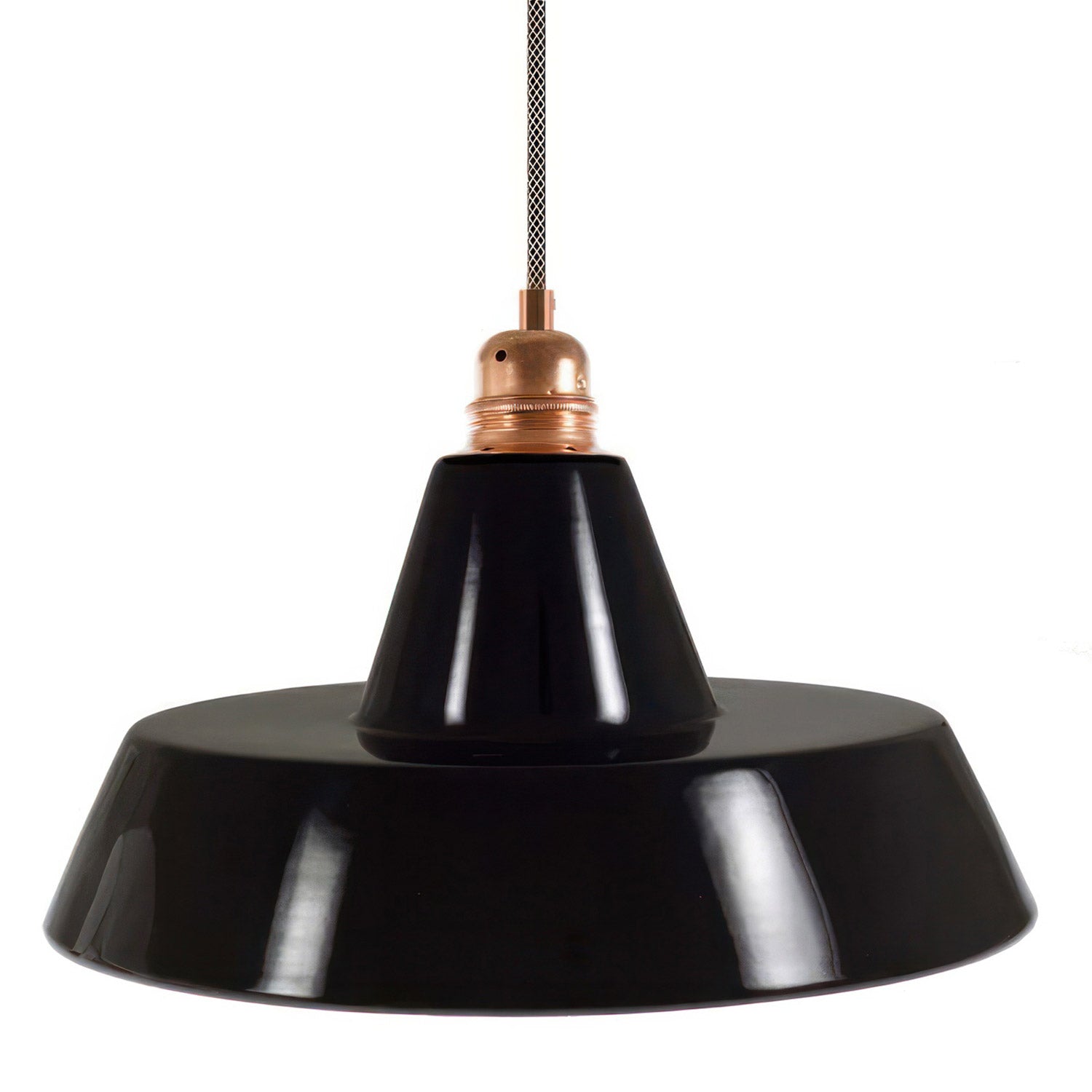 Industriální závěsná lampa s keramickým stínidlem ø 305 mm a 120 cm textilním kabelem