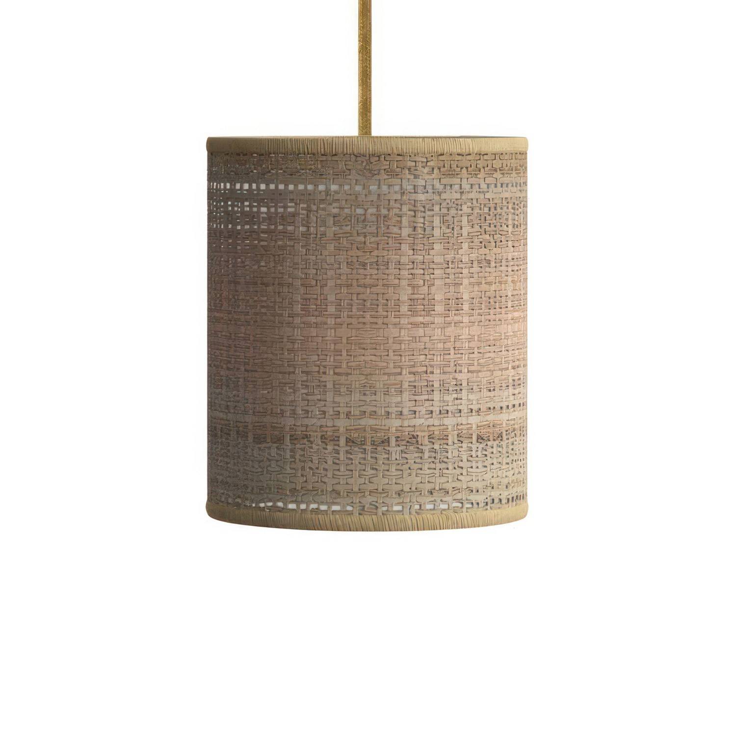 Závěsná lampa s textilním kabelem a dřevěnými detaily, stínidlo z raffie ø 150 mm, výška 180 mm
