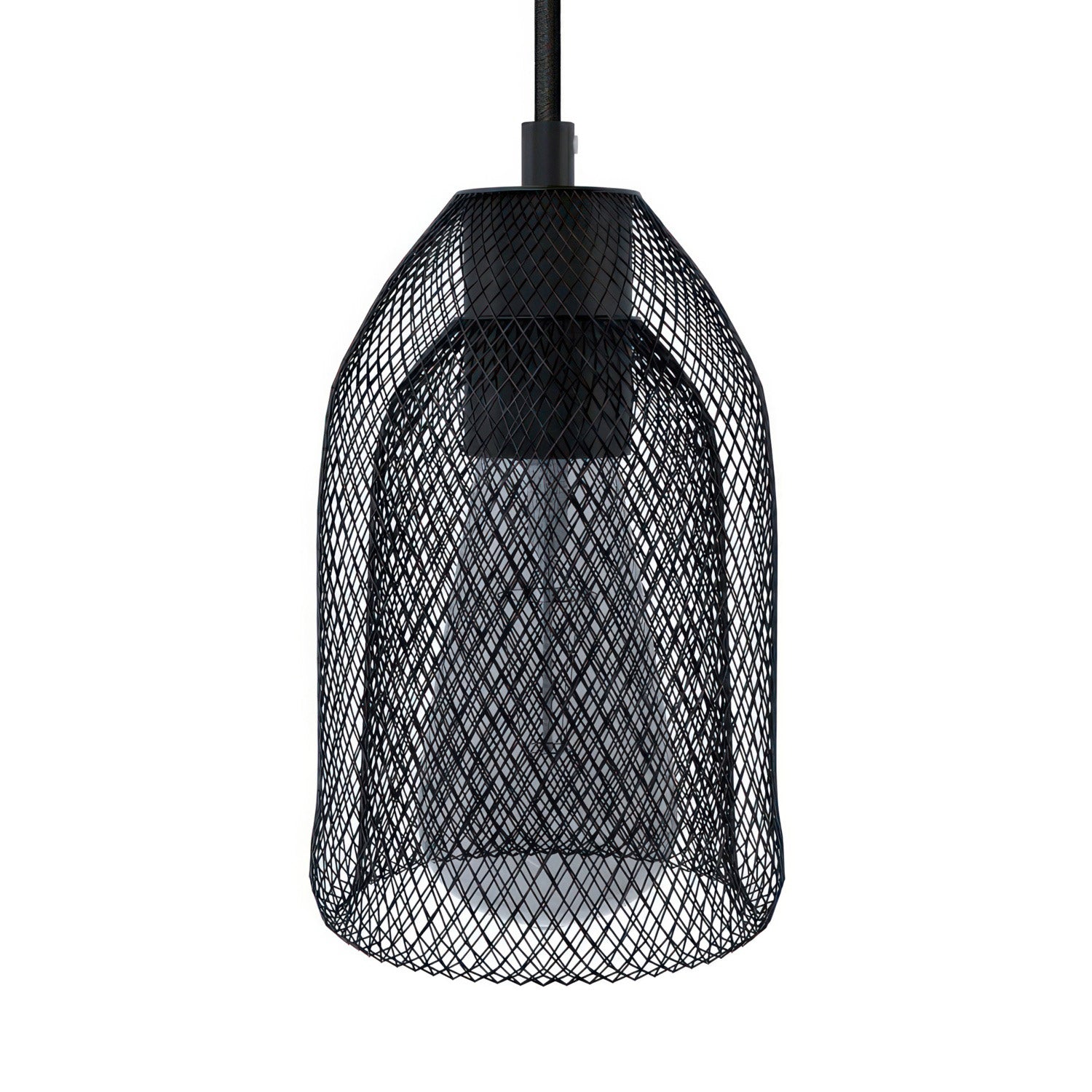 Závěsná lampa Ghostbell s černým stínidlem a 120 cm textilním kabelem