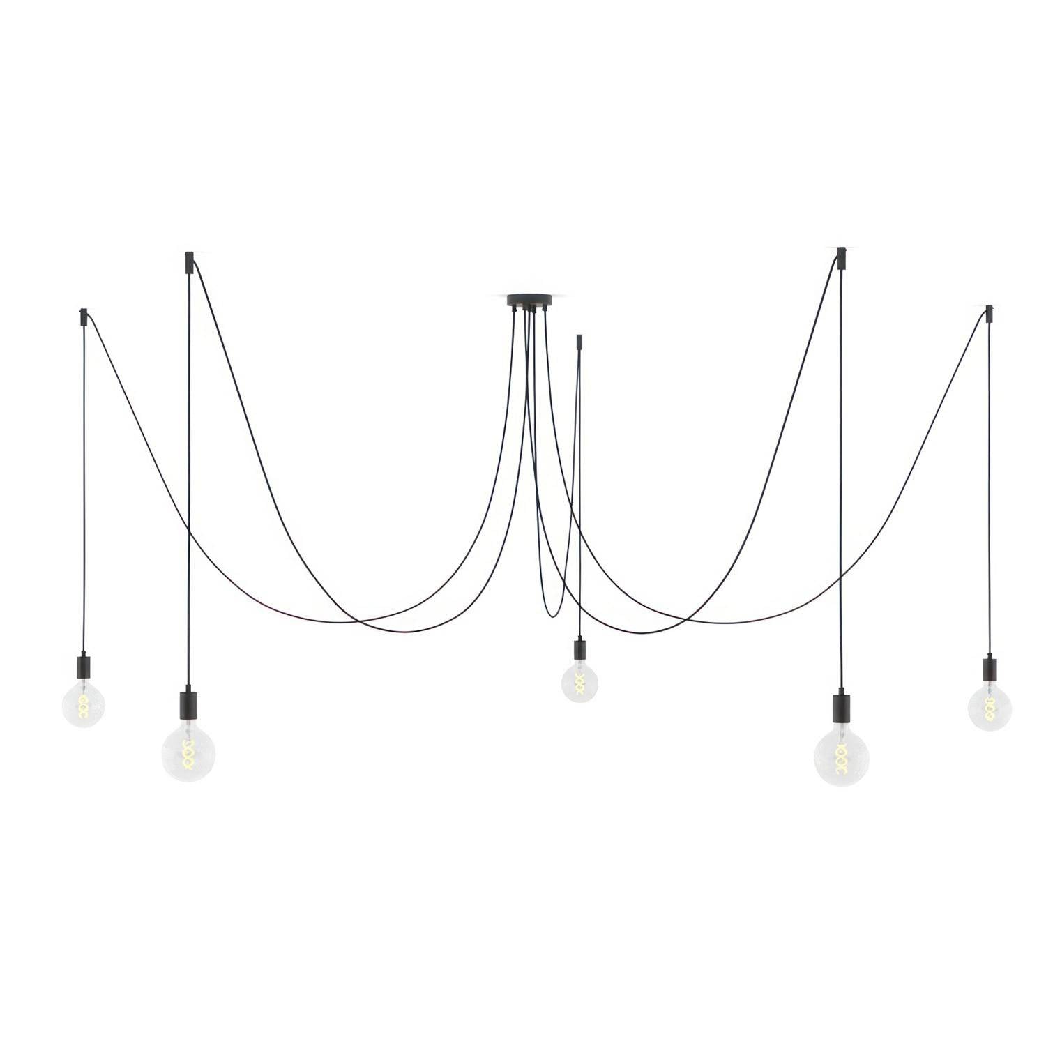 Spider - závěsné svítidlo s 5 světly, bílý textilní kabel, max 105 W, stmívatelné LED 4W