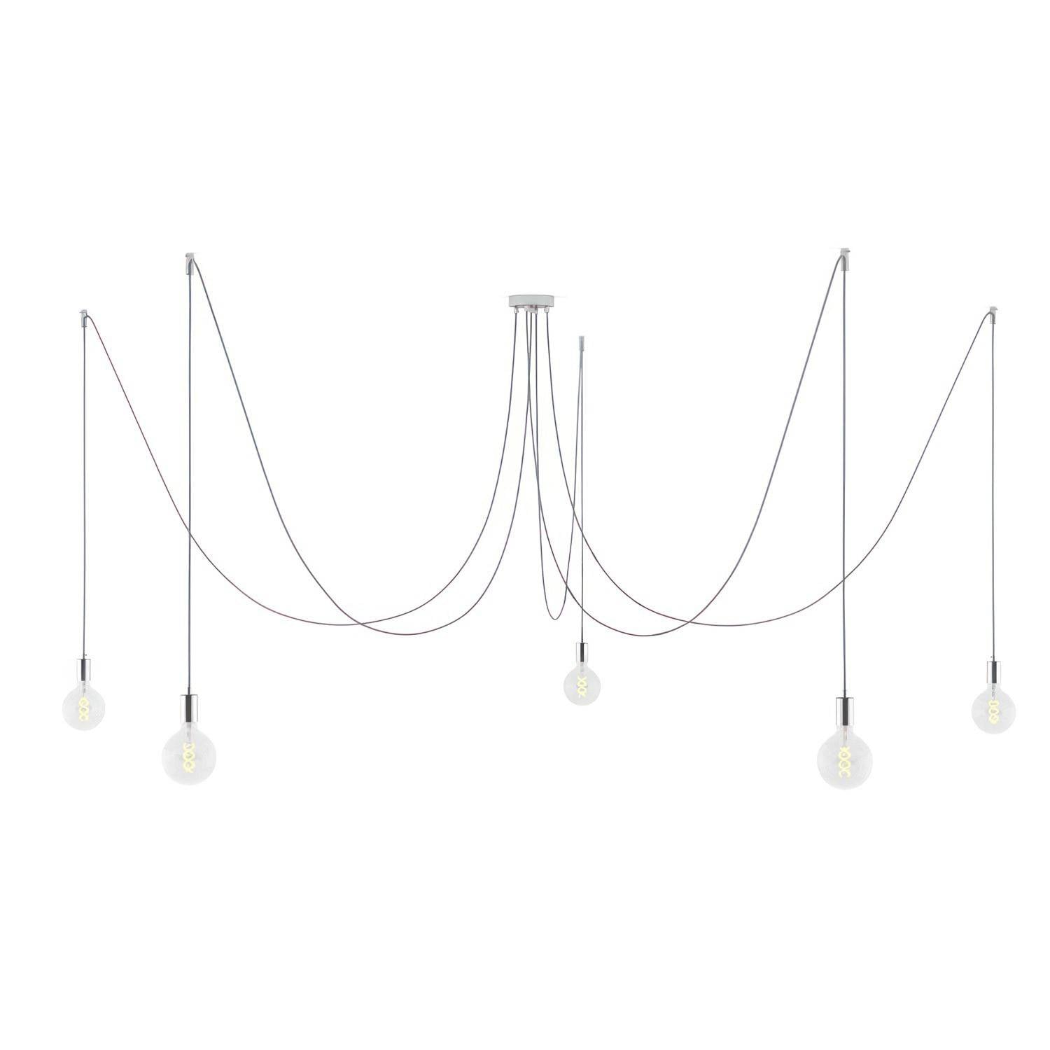 Spider - závěsné svítidlo s 5 světly, bílý textilní kabel, max 105 W, stmívatelné LED 4W
