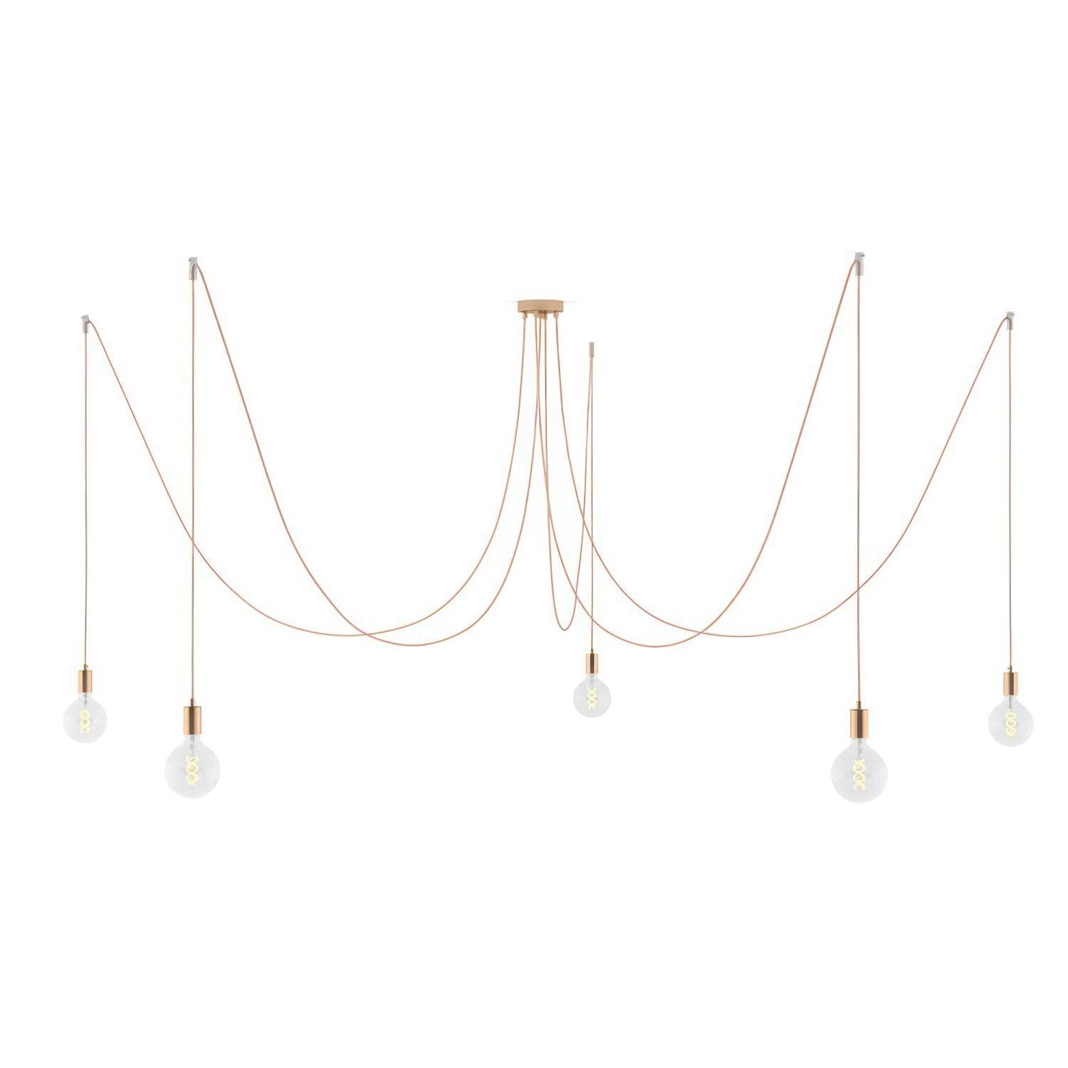 Spider - závěsné svítidlo s 5 světly, bílý textilní kabel, max 105 W, stmívatelné LED 4W