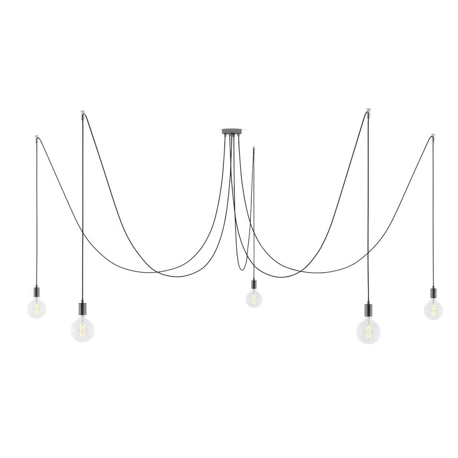 Spider - závěsné svítidlo s 5 světly, bílý textilní kabel, max 105 W, stmívatelné LED 4W