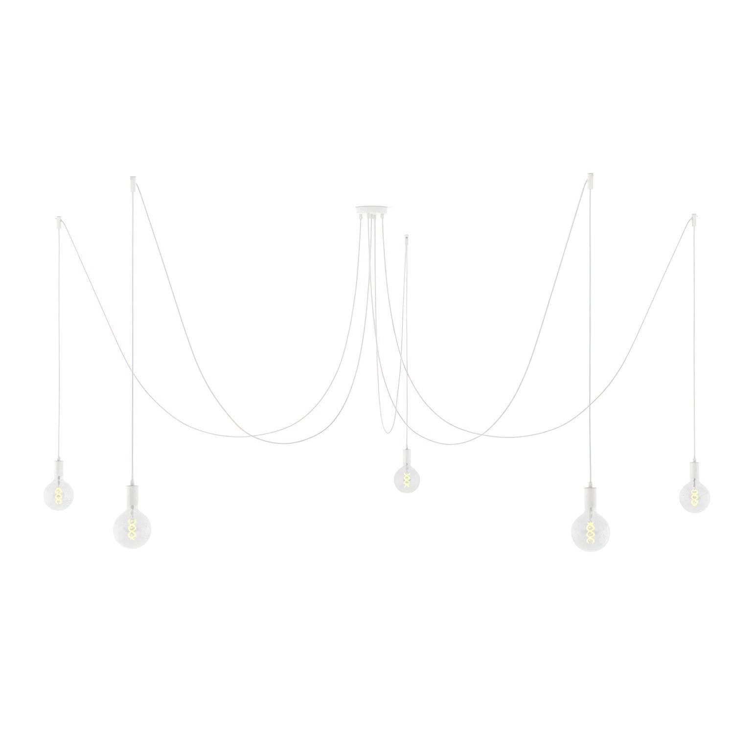 Spider - závěsné svítidlo s 5 světly, bílý textilní kabel, max 105 W, stmívatelné LED 4W