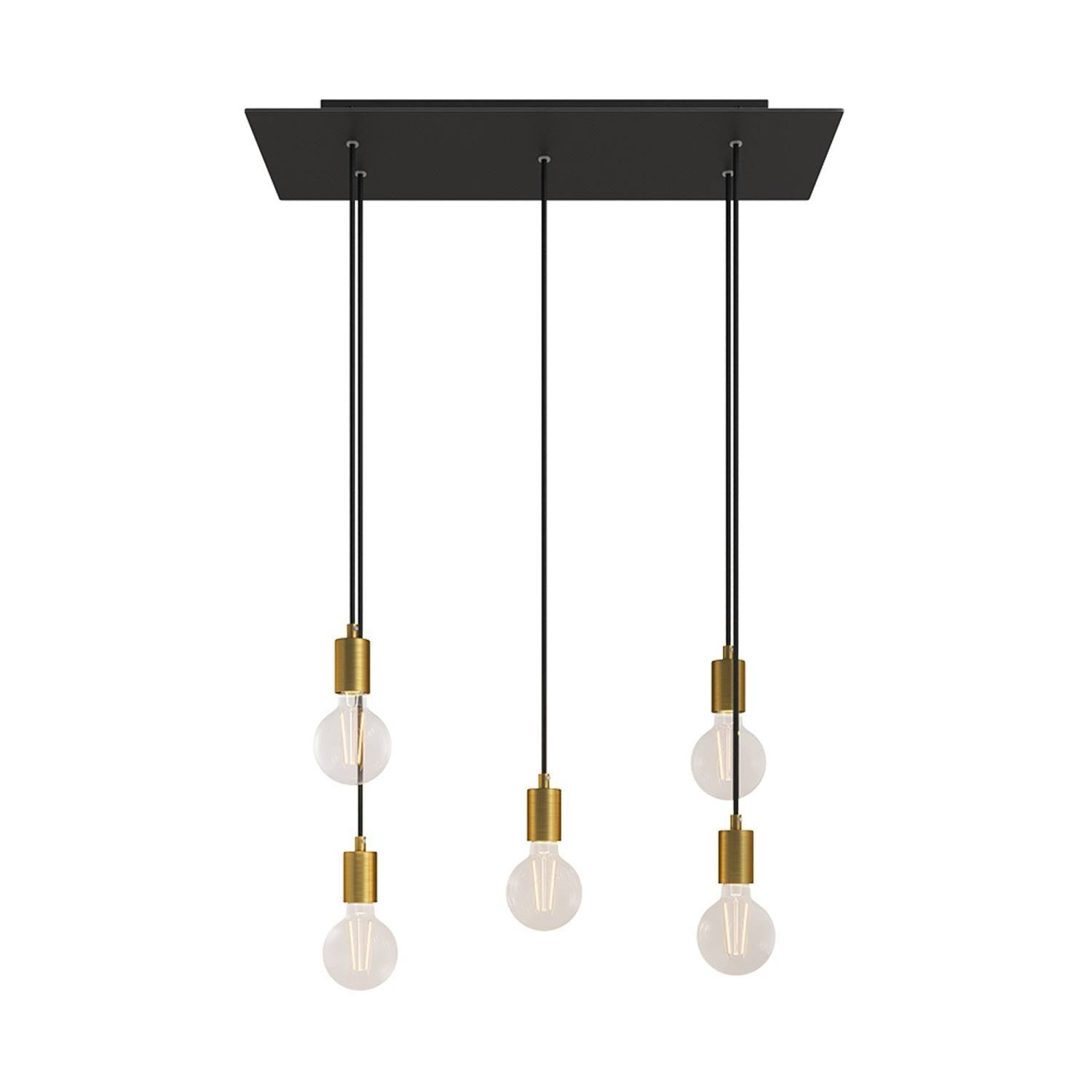 Závěsná lampa Rose-One s 5 světly, XXL baldachýn 675x225 mm, textilní kabel, E27 max 105W
