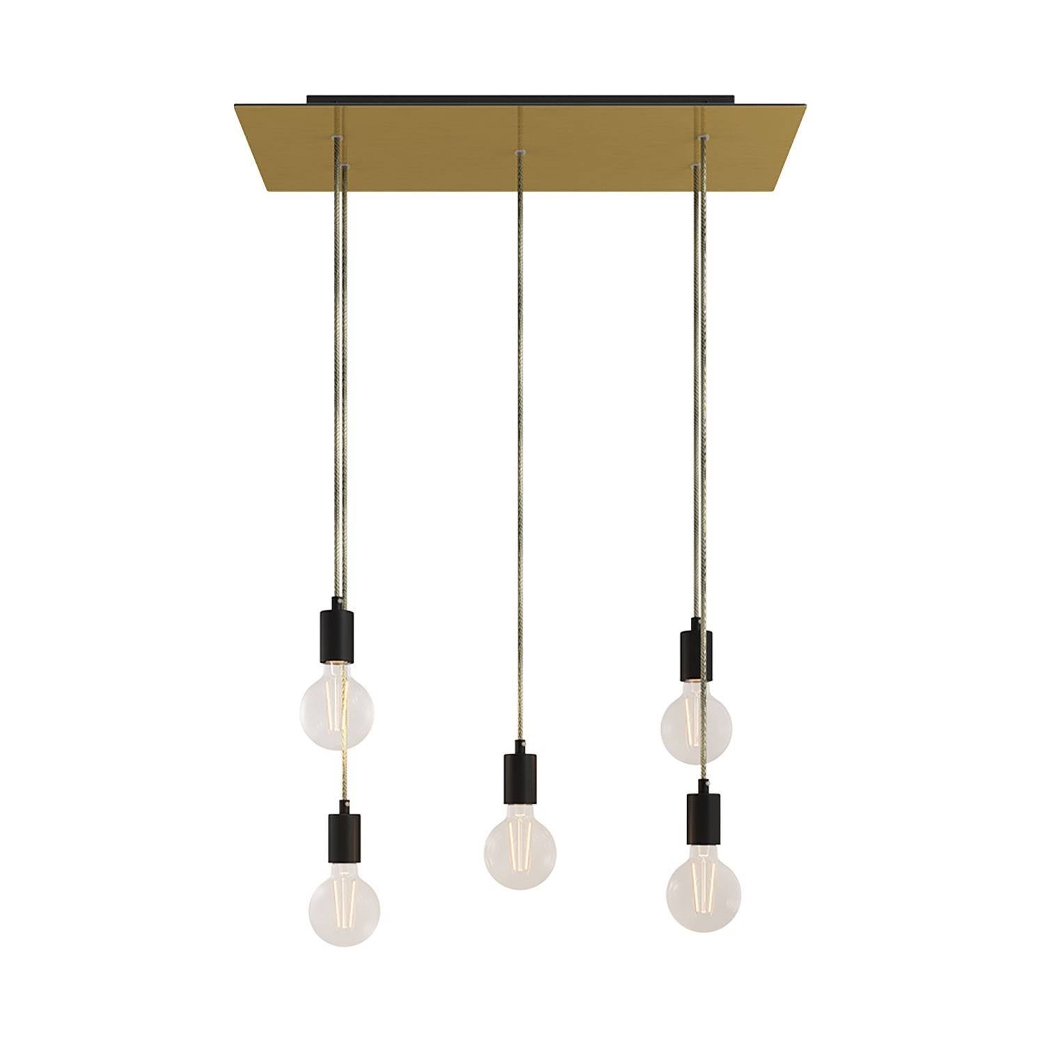 Závěsná lampa Rose-One s 5 světly, XXL baldachýn 675x225 mm, textilní kabel, E27 max 105W