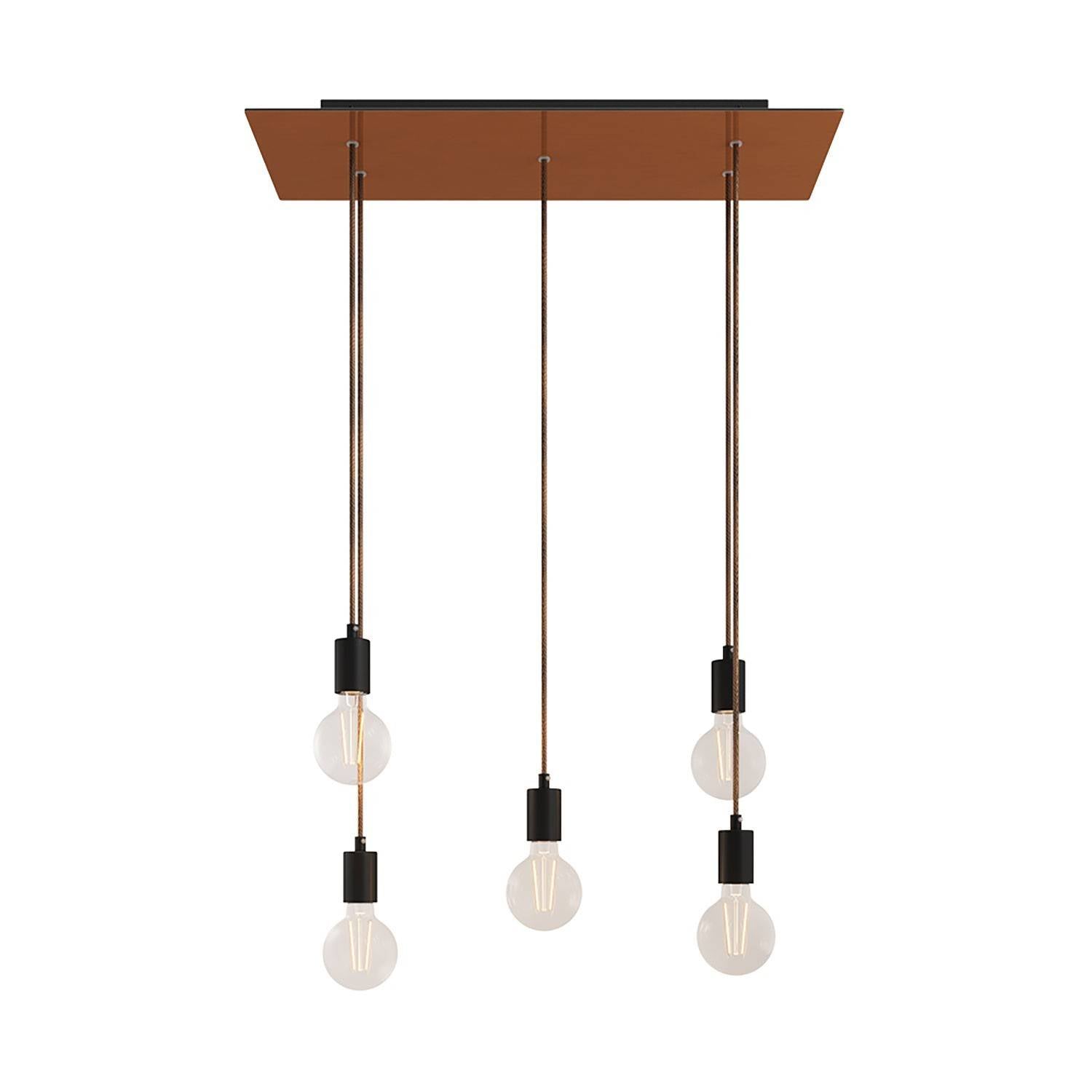 Závěsná lampa Rose-One s 5 světly, XXL baldachýn 675x225 mm, textilní kabel, E27 max 105W