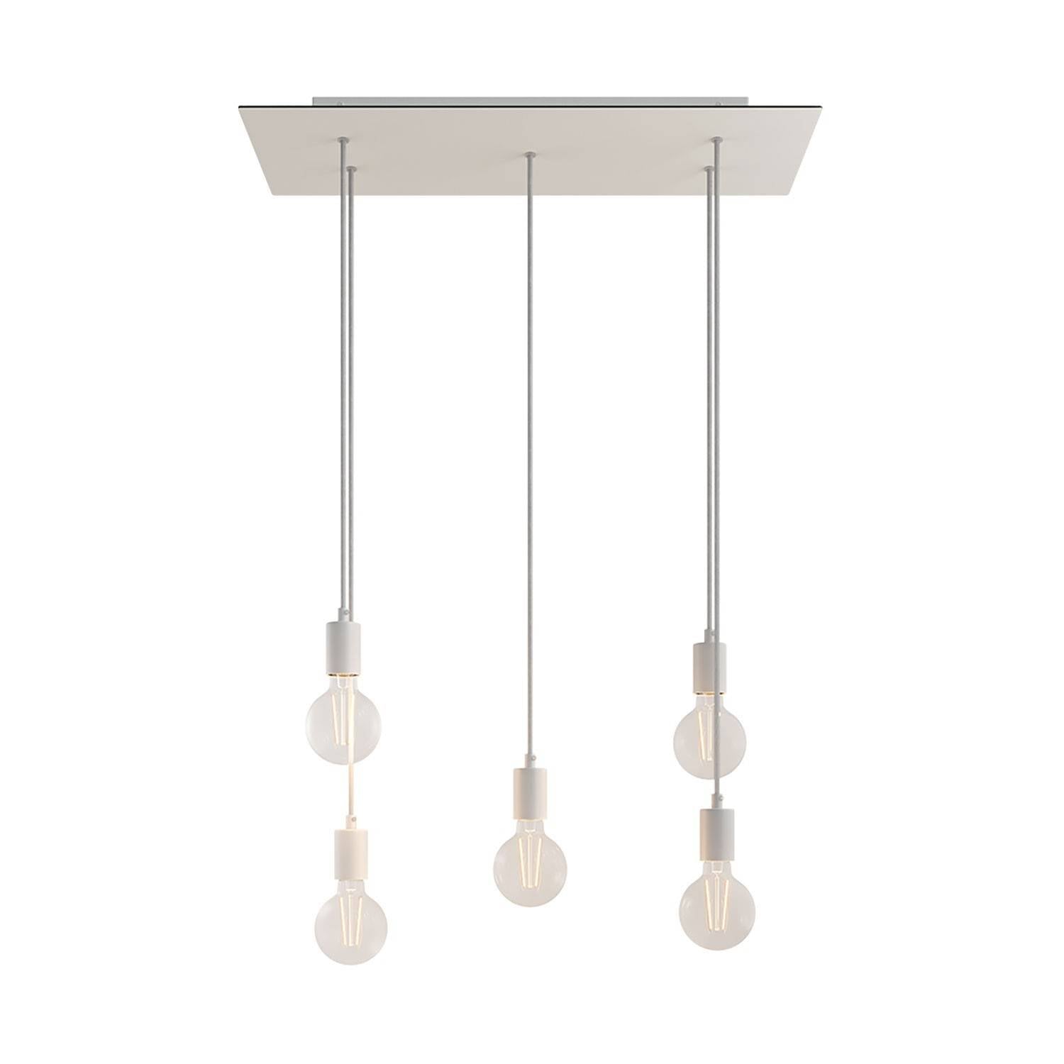 Závěsná lampa Rose-One s 5 světly, XXL baldachýn 675x225 mm, textilní kabel, E27 max 105W