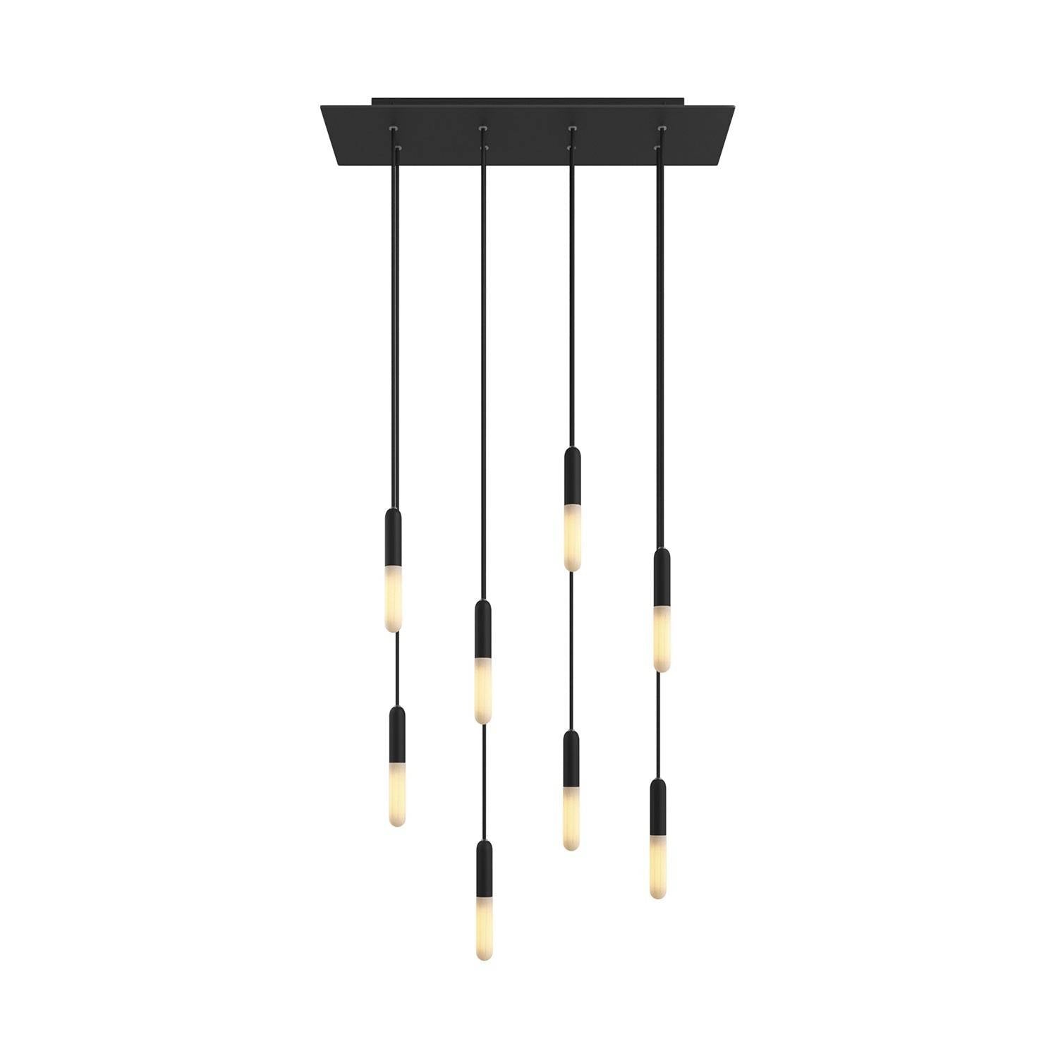 Zvěsná lampa Rose-One s 8 světly, XXL baldachýnem z Dibondu a textilním kabelem